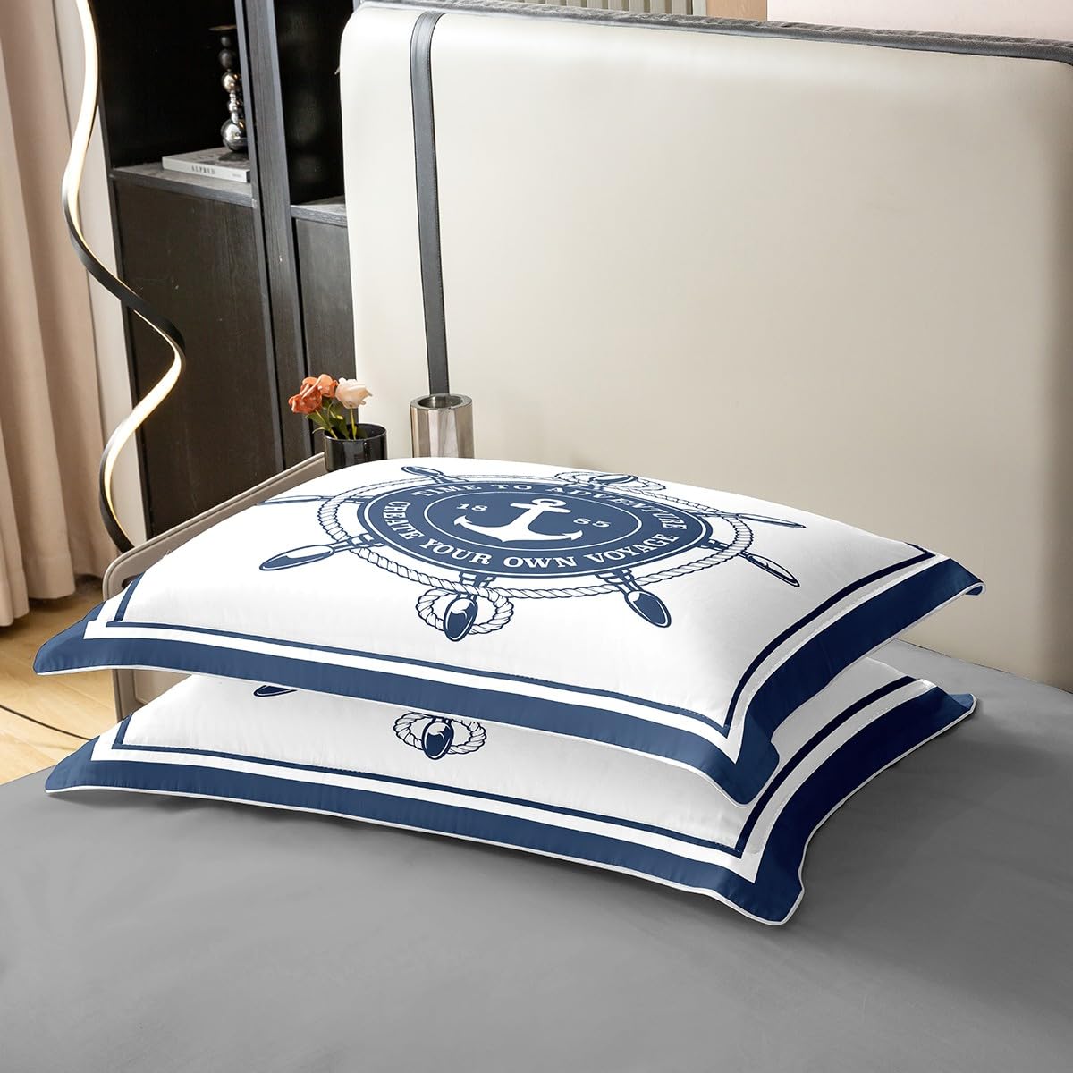 Homemissing Ancre Volant 100% Cotone Copripiumino 140x200cm Tema Nautico Set Biancheria da Letto Decorativo Marina Avventura Set Parure da Letto Oceano Set di Biancheria da Letto 2 Pezzi