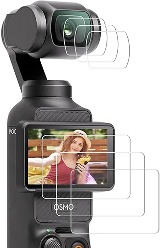 PCTC Paquete de 6 protectores de pantalla para DJI Osmo Pocket 3, vidrio templado de dureza 9H + protector de lente para DJI Pocket 3, accesorios