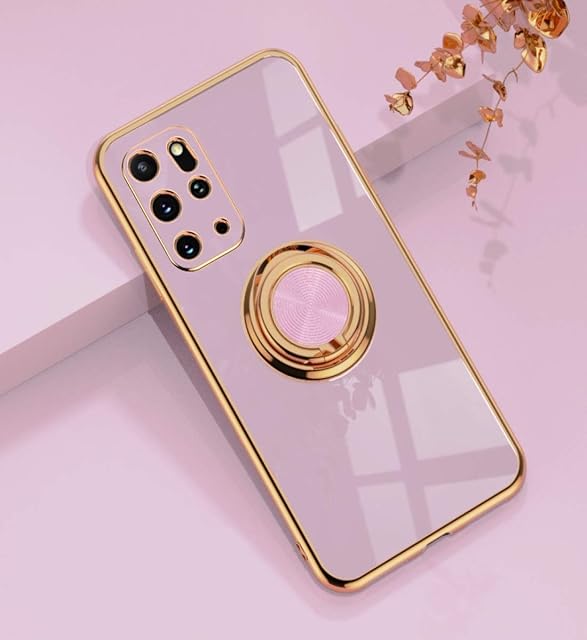 EYZUTAK Electroplated Magnetic Ring Holder Case, 360 Degree with Rotation Metal Finger Ring Holder Magnet Car Holder Soft Silicone Shockproof Cover for Samsung Galaxy S20 Plus - Purple