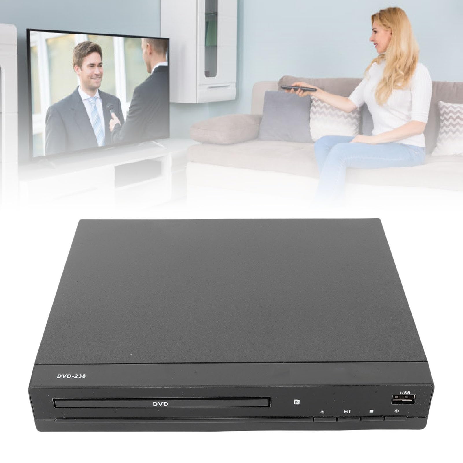 XUMIUZIY Odtwarzacz DVD HDMI do Projektora Telewizyjnego, Odtwarzacz CD DVD dla Wszystkich Regionów z Pilotem i Portem USB, Skalowanie do 1080P, Obsługa NTSC i PAL (wtyczka UE)