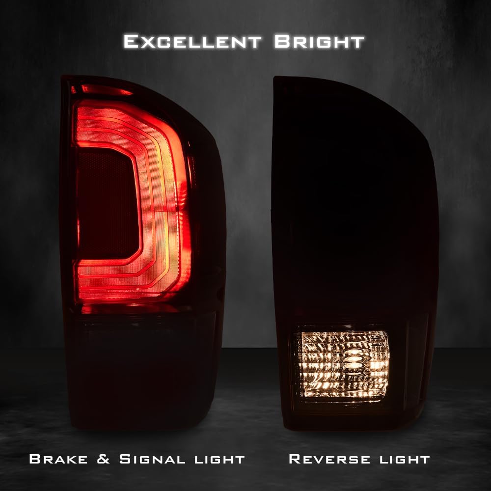 TRD Style Rear Tail Light Lamp Assembly W/Bulb Pair Compatible With Toyota Tacoma 2016 2017 2018 2019 2020 2021 2022 2023 All Models (Red Lens Black Housing) Pilotos Traseros Conjunto
