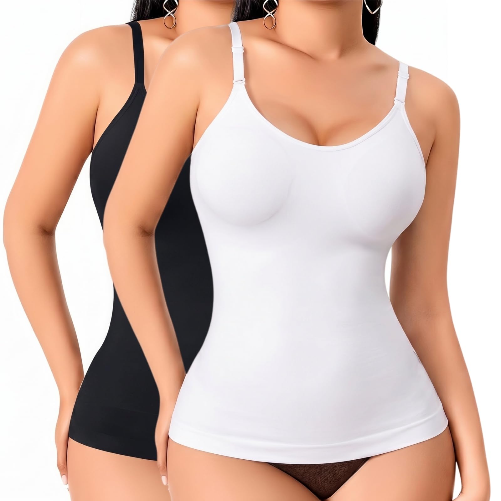 coin féminin Débardeur Amincissant, 2 Débardeur Femme Gainant Sans Couture Top Sculptant avec Soutien Gorge Intégré Bretelles Réglables Effet Ventre Plat Invisible sous Vêtements S-4XL