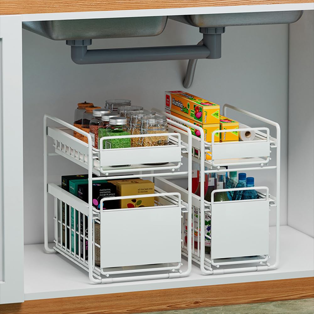Doppio ripiano sottolavello resistente struttura in acciaio al carbonio soluzione salvaspazio per cucina, bagno e ufficio e design elegante