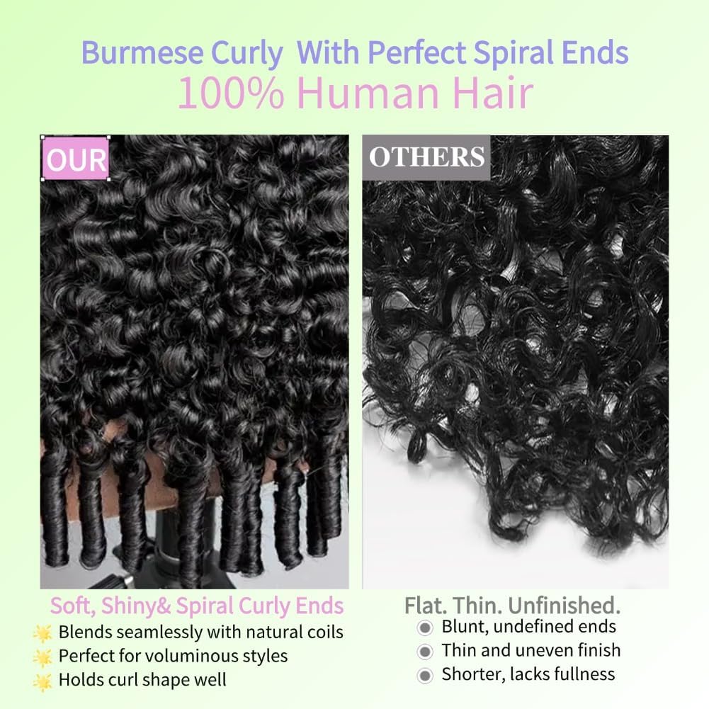 Burmese Curly Half Wig Human Hair Spiral Curl Ends 3 In 1 Seamless Flip Over Half Wigs With Drawstring Glueless Wear and Go Half Up Half Down Headband Wig Human Hair 18 Inch