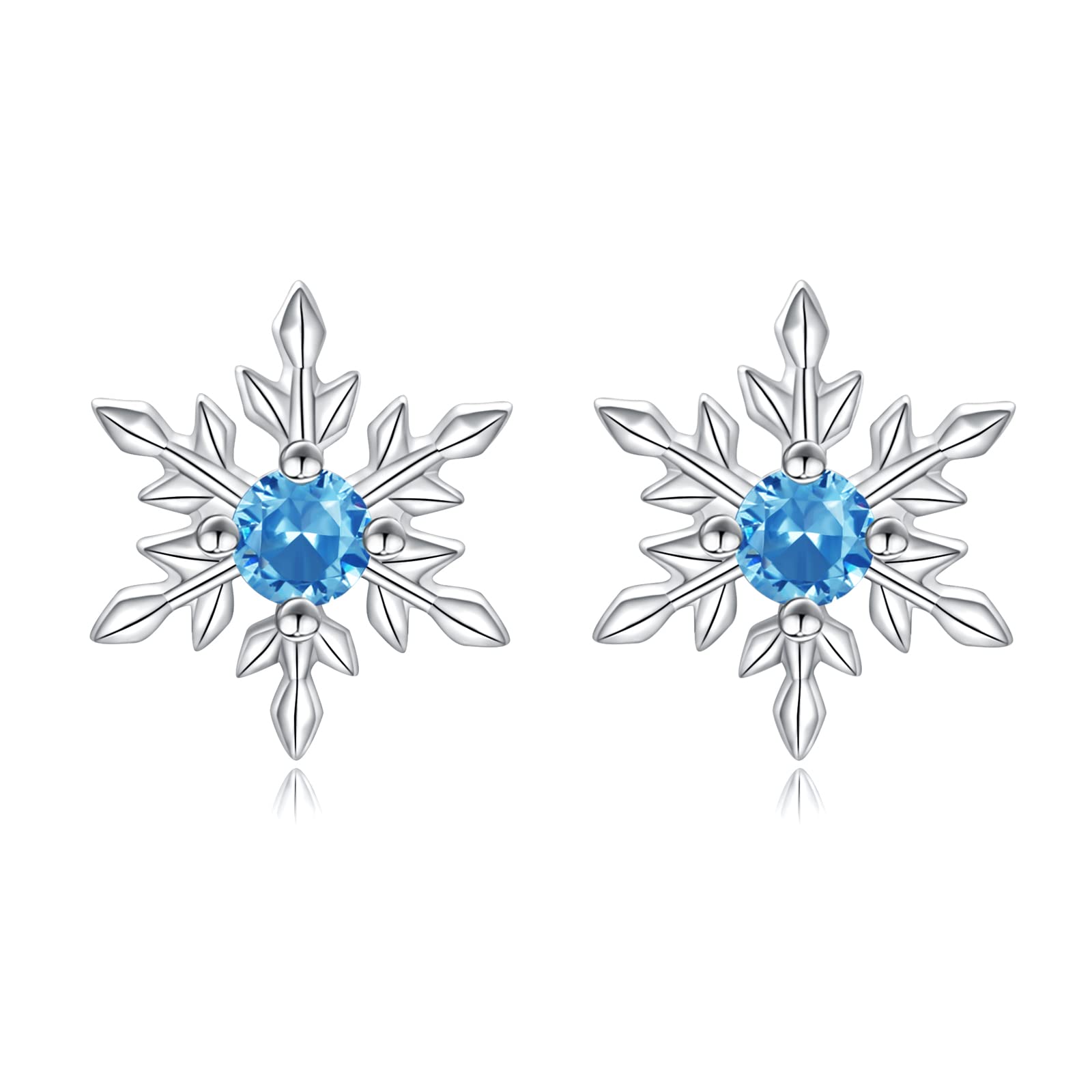 SarielWinter Snowflake Earrings for Women Hypoallergenic 925 Sterling Silver Snow Flower Ear Studs Christmas Girls Jewelry Gift, S925, Cubic Zirconia
