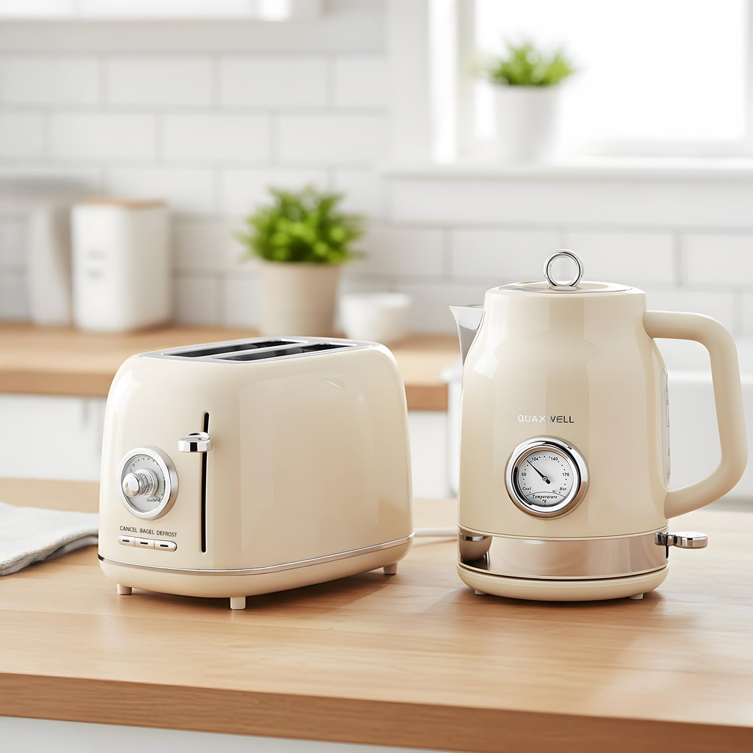 2-Slice Toaster, Wide Slots, 7 Bread Shade Settings, Stainless Steel, Bagel, Cancel, and Defrost Functions, Removable Crumb Tray, Retro Style Toaster,Beige