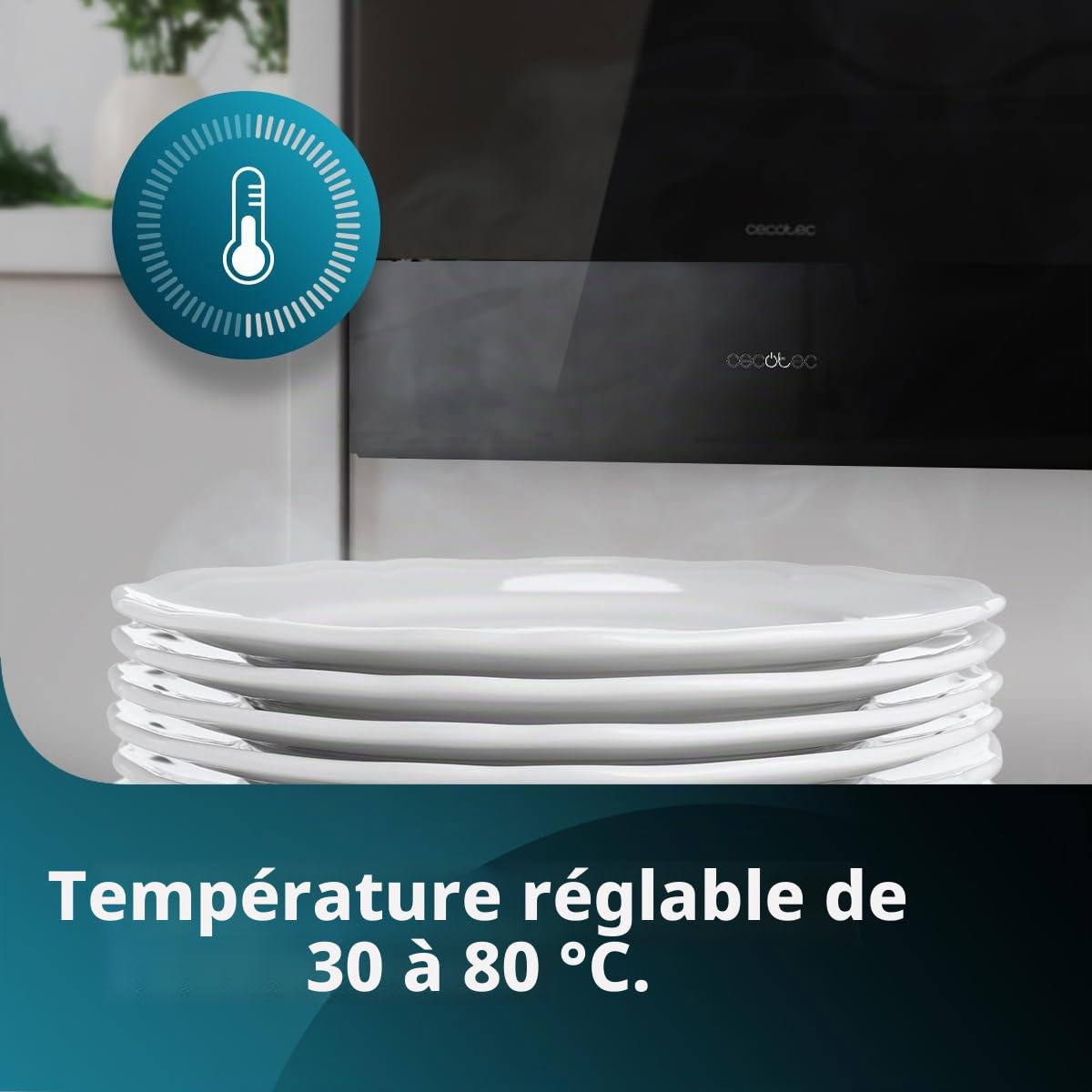 Cecotec Tiroir Chauffe Bolero Hexa WD Glass Black. Chauffe-Vaisselle intégré,60cm, Puissance maximale, température réglable de 30 à 80 °, contrôle mécanique, Tapis antidérapant intérieur, Verre Noir