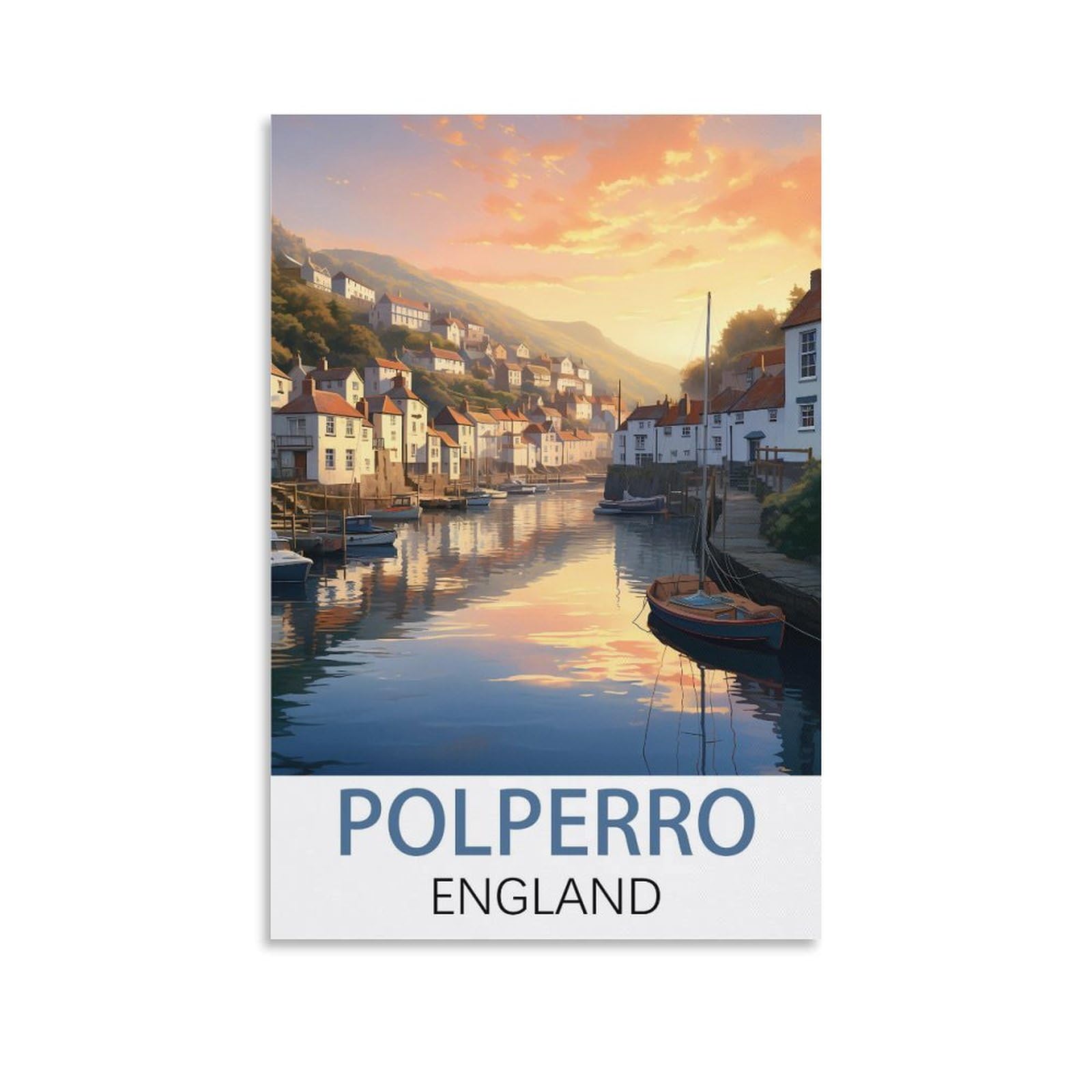 Fuudang Unframe-Style Polperro England Vintage Travel Poster 08X12inch(20X30cm) Canvas Art Poster And Wall Art Picture Print Modern Family Bedroom Decor Posters