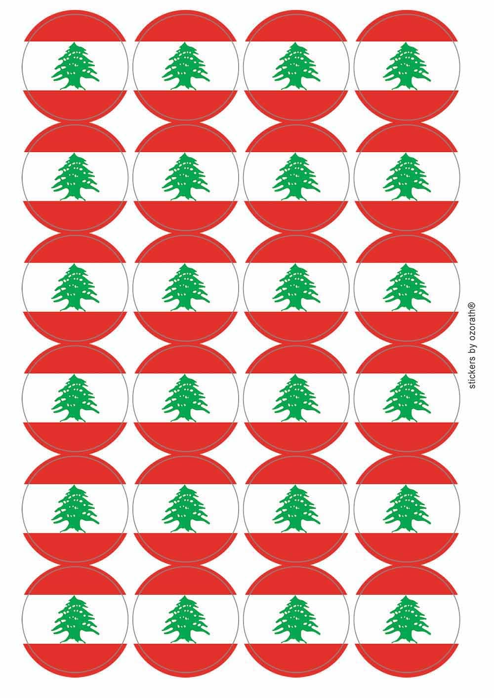 Lebanon National Flag Circular Matt Paper Stickers A4 Sheet of 24 (Each Sticker is 45mm Diameter)