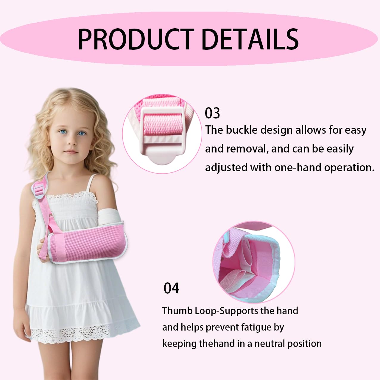 Adjustable Children's Arm Sling - Breathable Mesh Shoulder Stabilizer for Wrist/Elbow/Shoulder Injuries. This elbow support sling provides support for the wrist, elbow, and shoulder and is suitable for both the left and right arms (Pink, Large) - Image 4