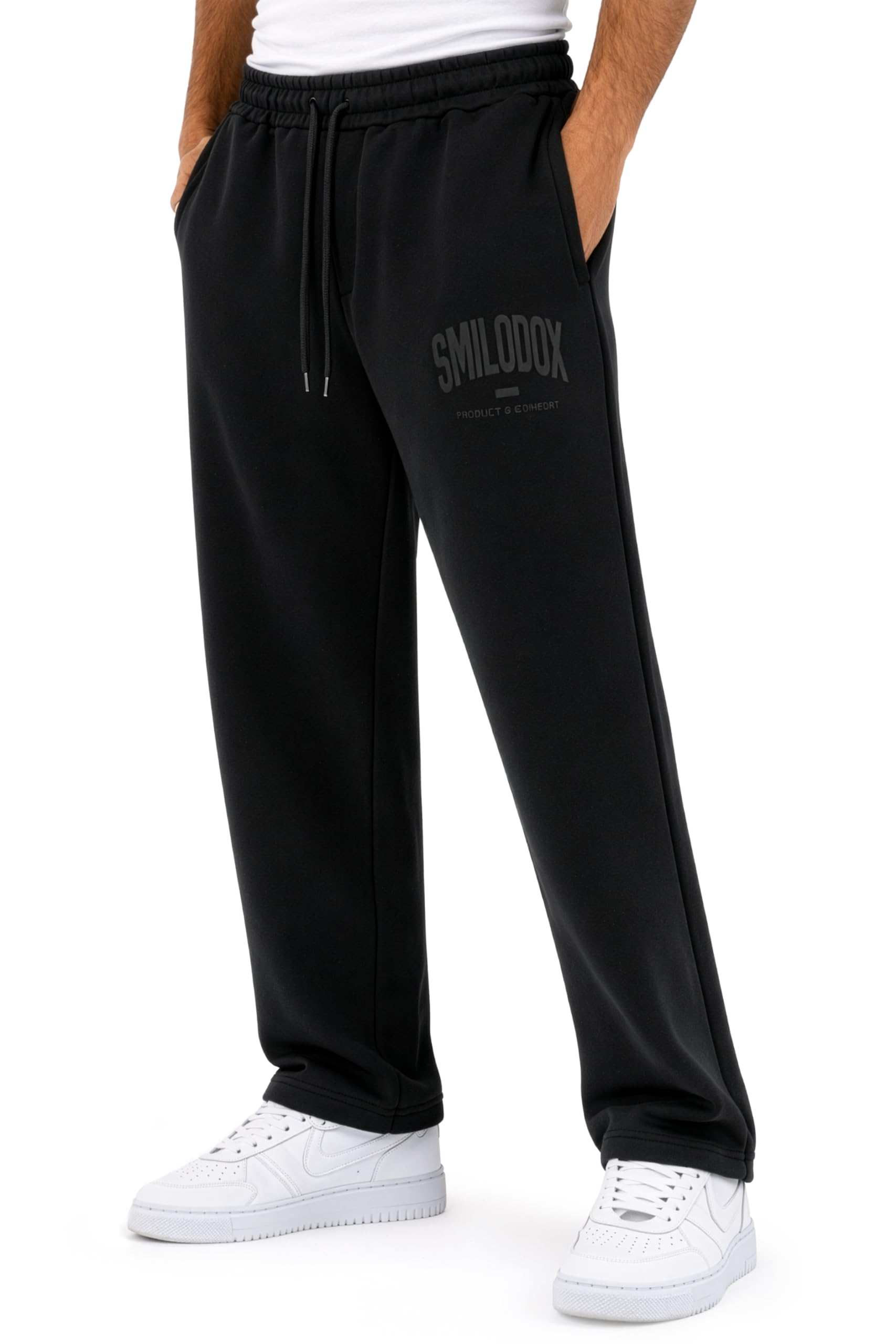 SMILODOX Jogginghose Herren Oswin, Oversized Fit Trainingshose mit elastischem Bund & verstellbarem Kordelzug, Logo-Print, praktische Seitentaschen, Lange Sporthose für Freizeit und Sport