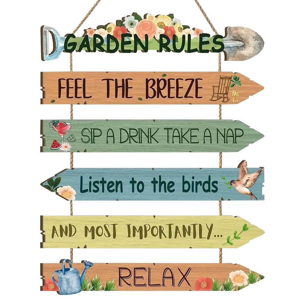 Garden Rules Wall Sign, Garden Signs Plaques for Outside, Outdoor Yard Rustic Hanging Wooden Plaque, Funny Garden Sign for Outside, Home Art Decor, Farmhouse Gardening Sign