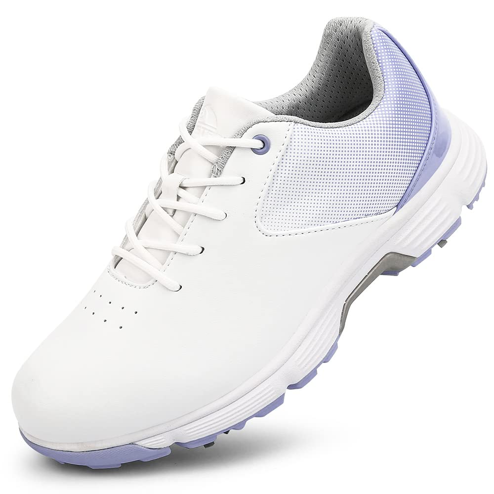 THESTRON Women's Golf Shoes Ladies Golf Sports Sneakers Spikes Women Golf Wears Spikeless Girls Golf Walking Sneakers (5.5,White purple1)