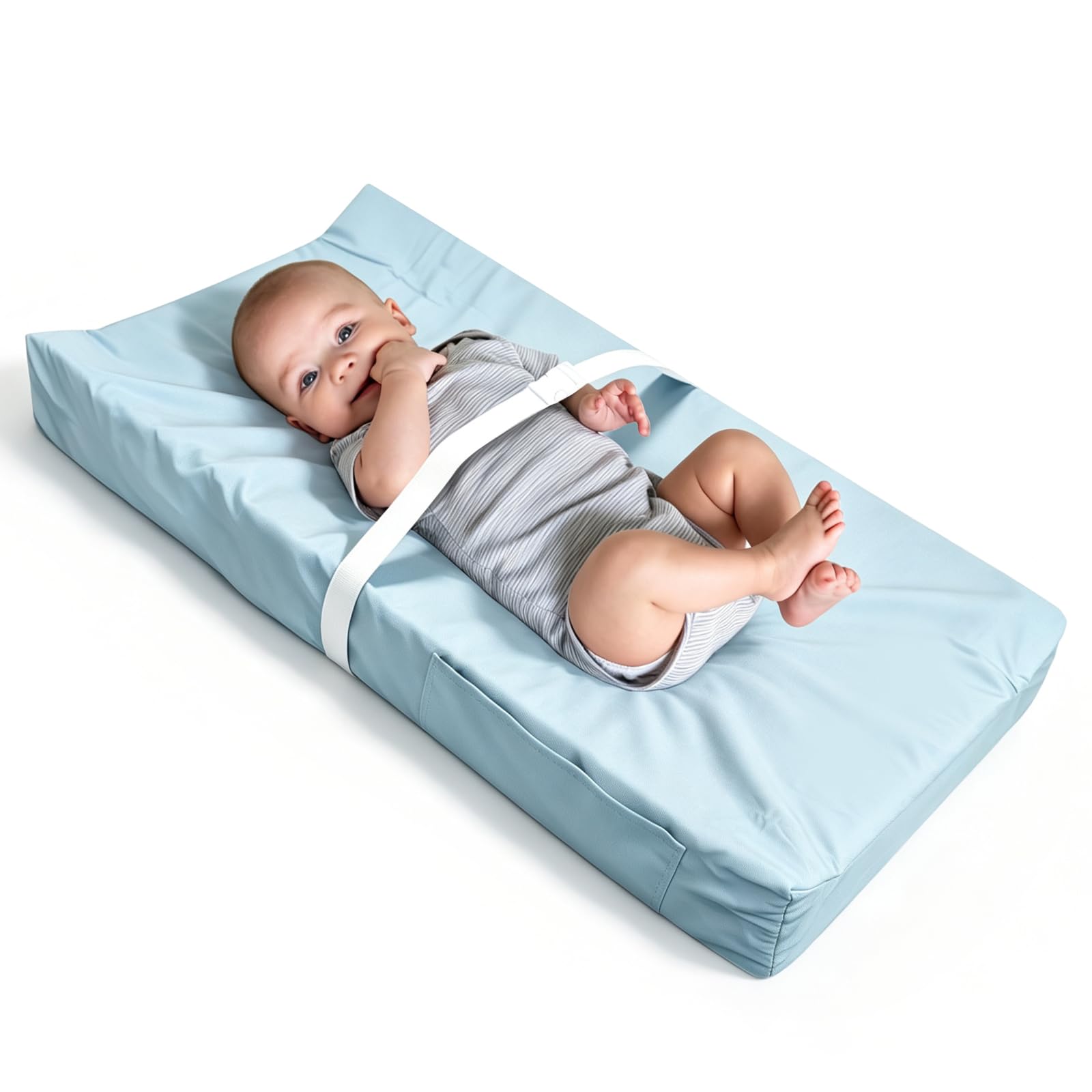 Baby Changing Mat,Waterproof PU Changing Pad with Safety Strap, 80 x 40 cm