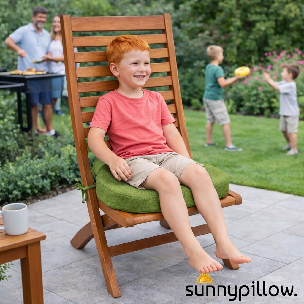 sunnypillow Lot de 2 Coussins de Chaise Ronds Ø 40 cm Extérieur - imperméables résistants aux UV - épaisseur 7 cm - Coussin d'assise pour bancs - Coussin de siège pour la Maison et Le Jardin - Vert