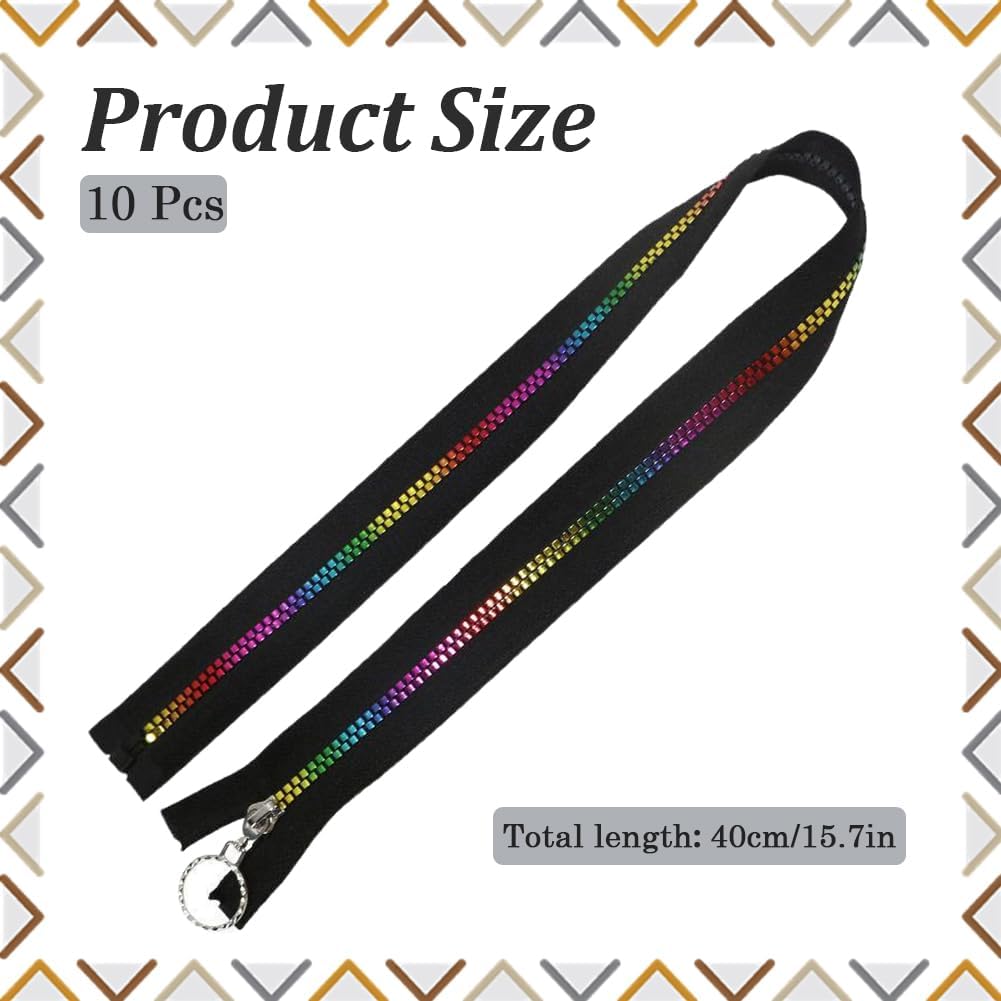 10 Strings Black Zipper Tape Coat Zipper #5 Plastic Separating Coil Rainbow Color Metallic Teeth Heavy Duty Zippers Bulk for Sewing DIY Replacement Tailor Bag Garment Clothing Crafts Supply image 2