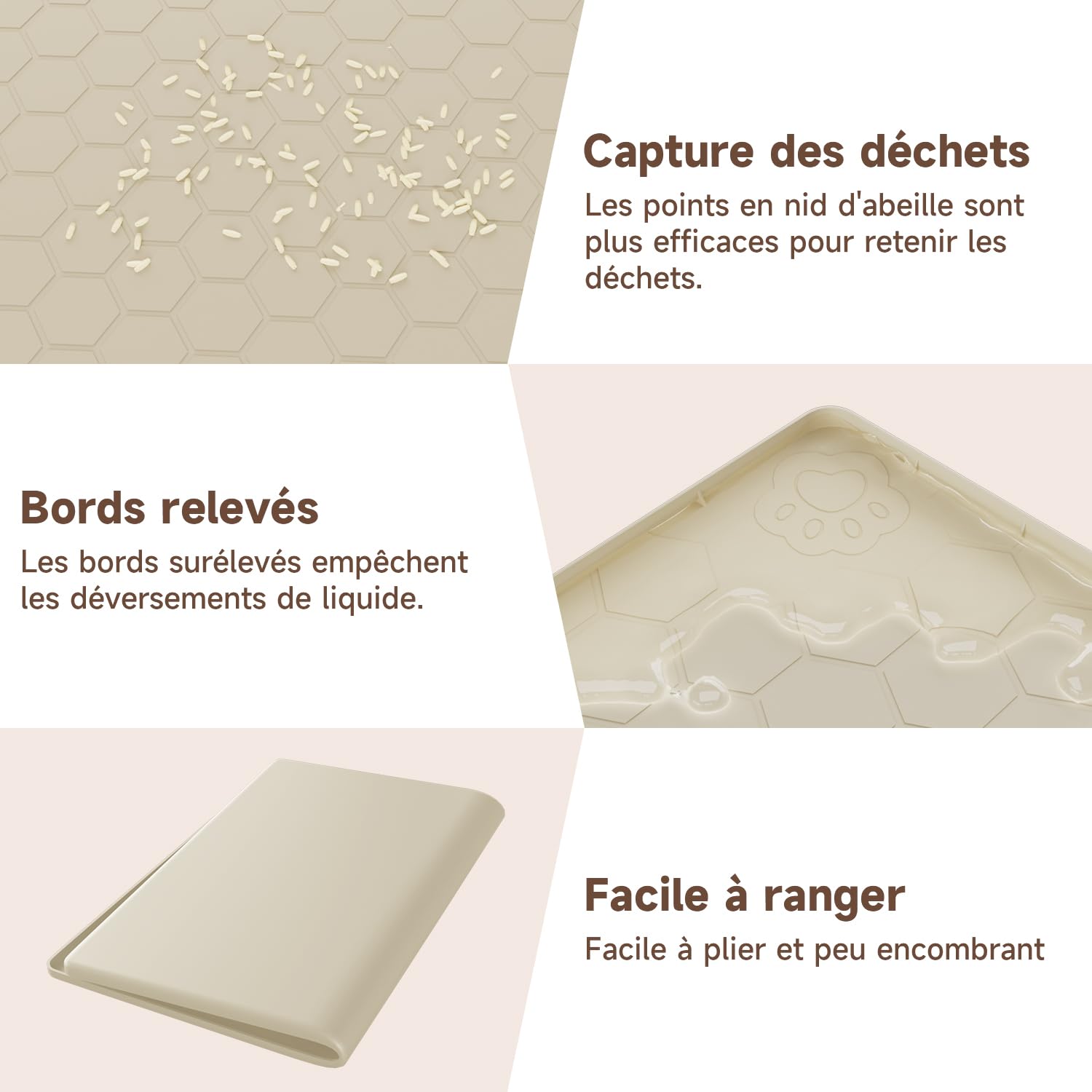 Tapis de litière en silicone XXL 101 * 71 CM – Imperméable, antidérapant et facile à nettoyer – Tapis de litière supplémentaire, pour gamelle et litière pour chat