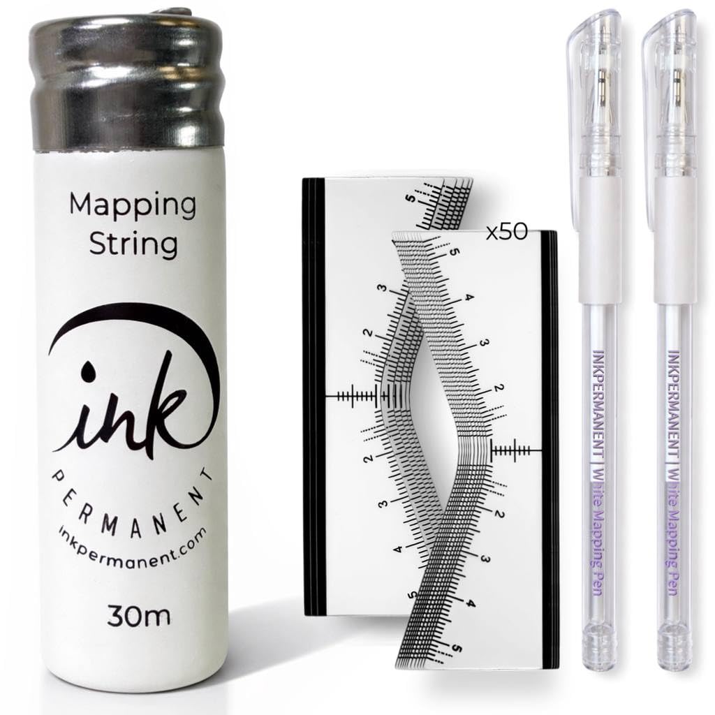 Ink Permanent Brow Mapping Kit, Pre-Inked String, 2 Pens, 50 Rulers