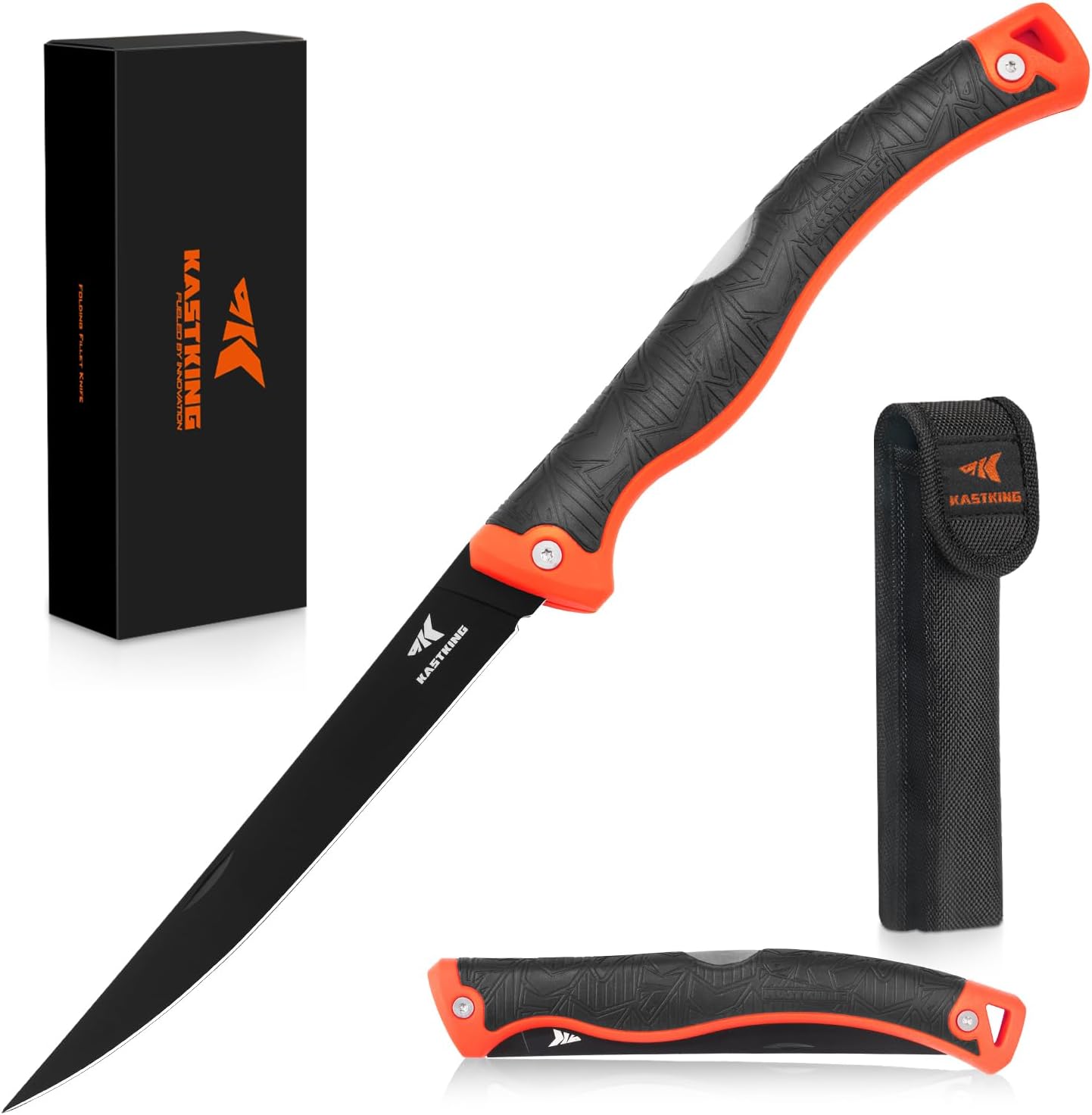 KastKing Folding Fillet/Fishing/Camping/Hunting Knife, Razor Sharp G4116 German Stainless-Steel Blade, Non-Slip Handles, 13 ½ inch overall Length, only 7 ½ inch folded, Includes Sheath