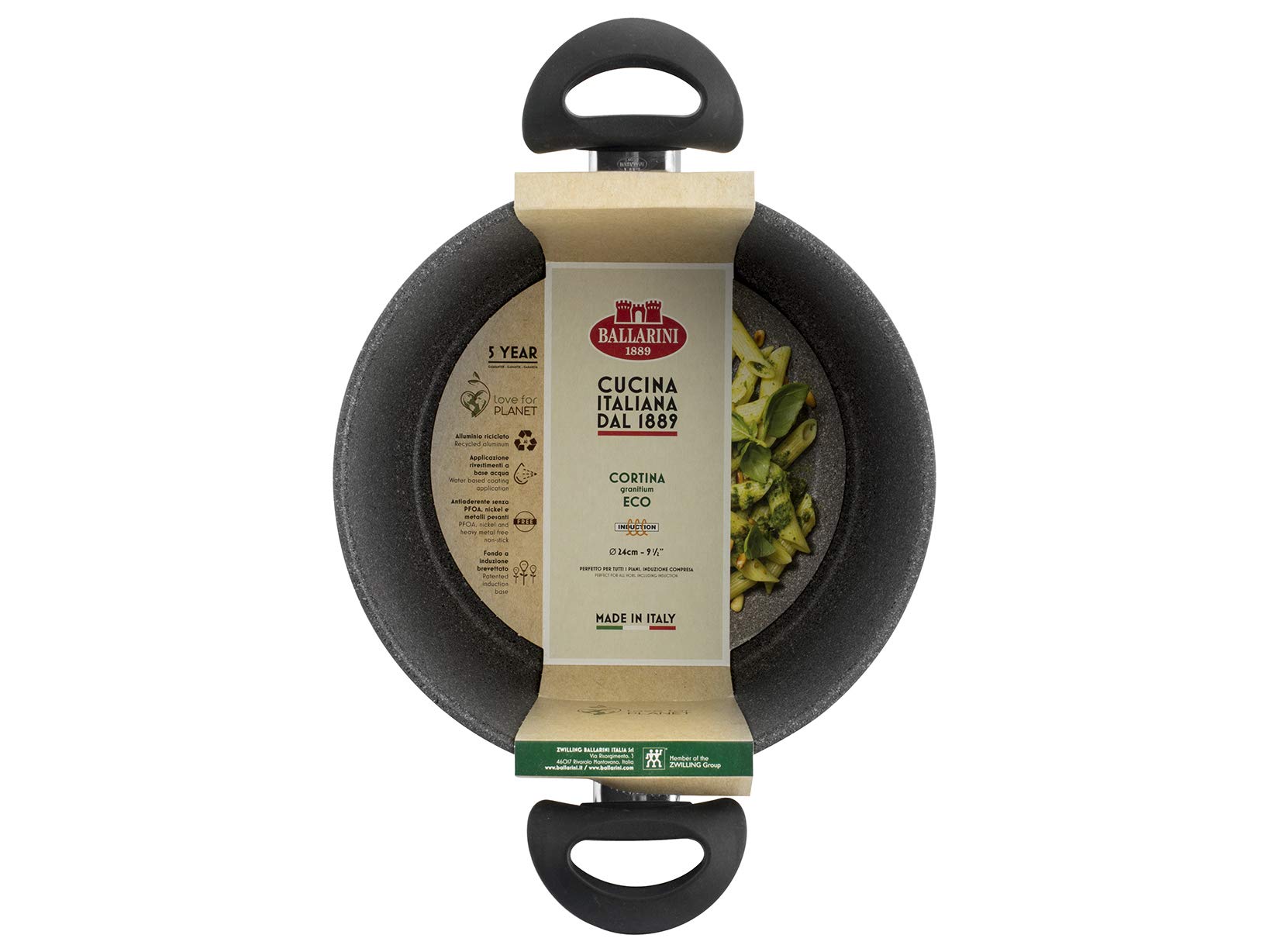 Ballarini Casseruola 2 Maniglie Cortina Granitium Induzione, 24 cm