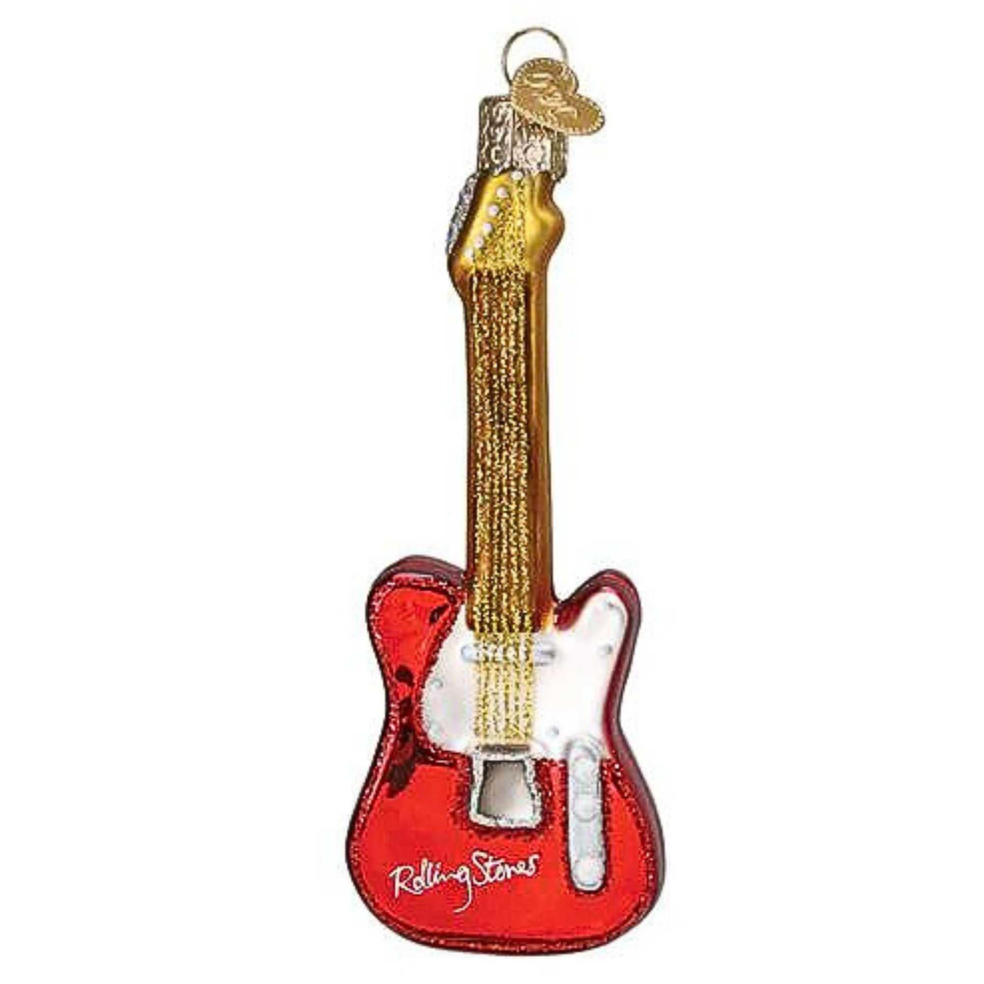 Old World Christmas The Rolling Stones Guitar Glass Blown Ornament For Christmas Tree, Handcrafted Holiday Decoration, Music Collection