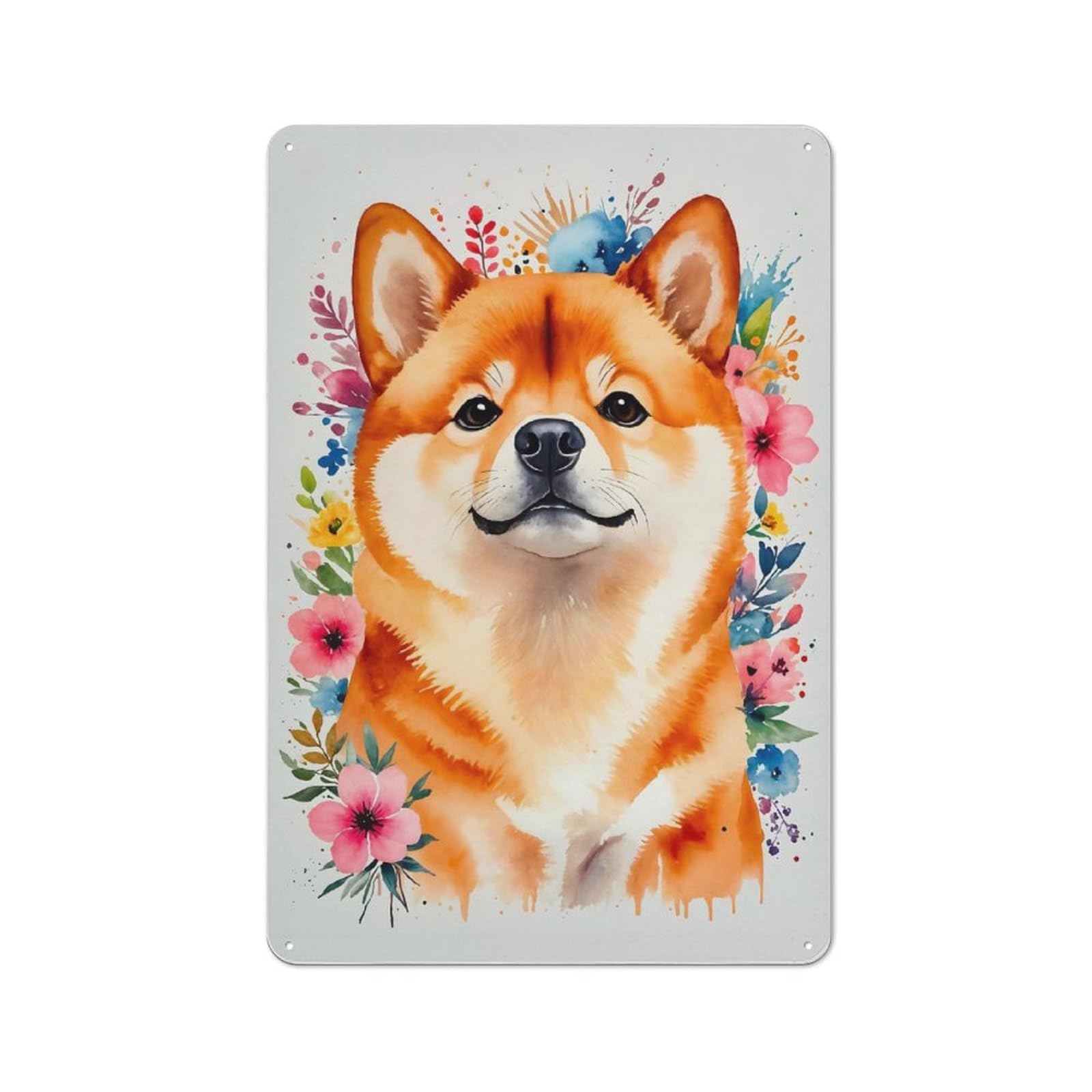 Country Style Shiba Inu Watercolor Decorative Metal Sign 30x20cm, Bistro Wall Plaque for Restaurant, Kitchen, Counter Or Breakfast Nook