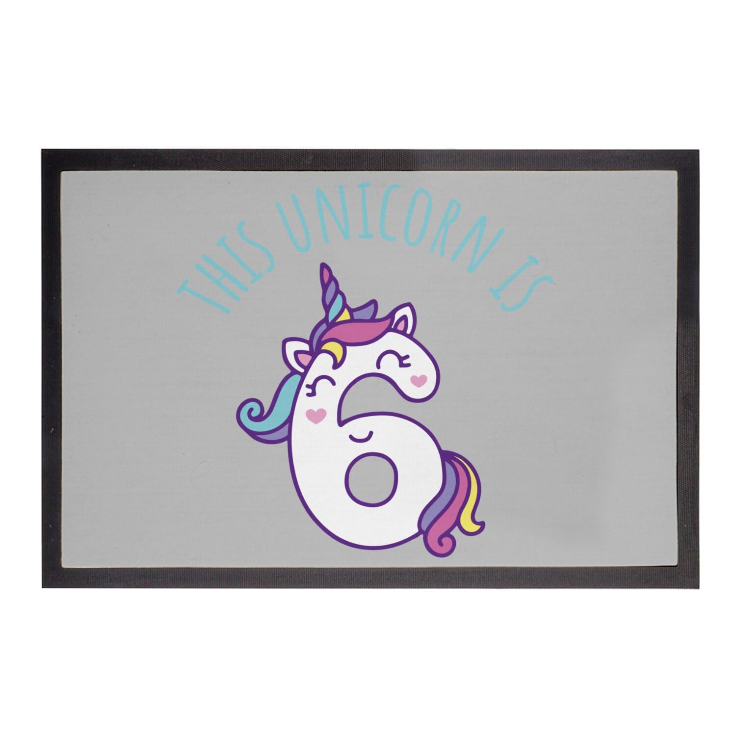 Paillasson gris licorne 75x50 cm, tapis d'entrée résistant pour anniversaire 6 ans