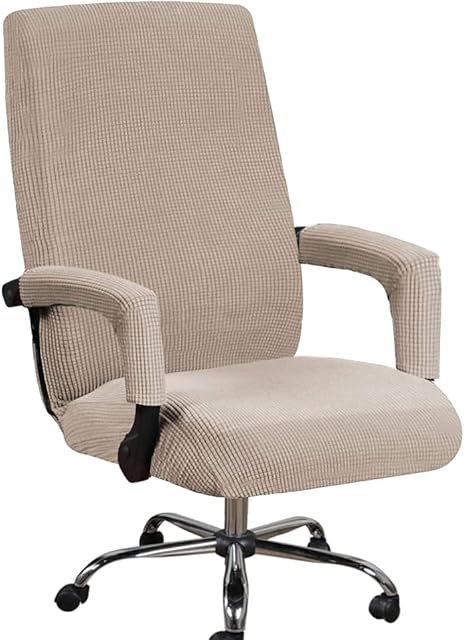 Bestenrose Office Chair Cover Stretch Computer Office High Back Chair Cover with Arm Covers Jacquqard Polyester Washable Slipcovers for Universal Rotating Chair Protectors (Large, Khaki)
