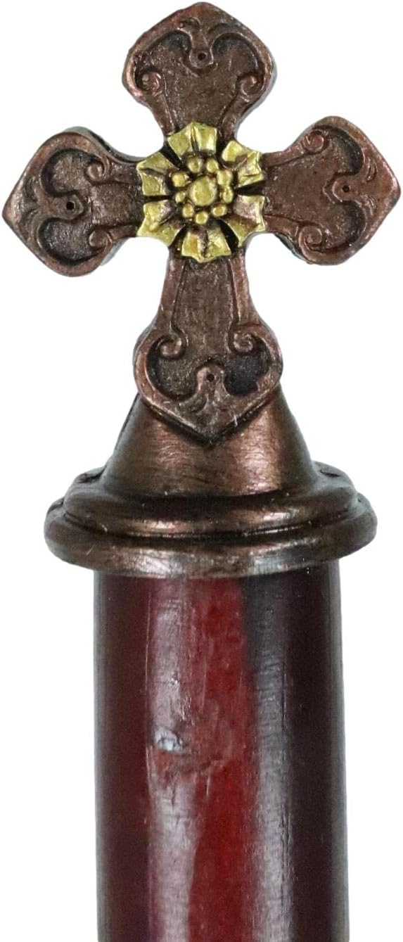 Ebros 16" Tall Southwestern Rustic Vintage Fleur De Lis Emblem with French Fleury Cross Top Crown Paper Towel Holder Display Dispenser Stand Kitchen Bathroom Home Decor in Bronze Patina Finish