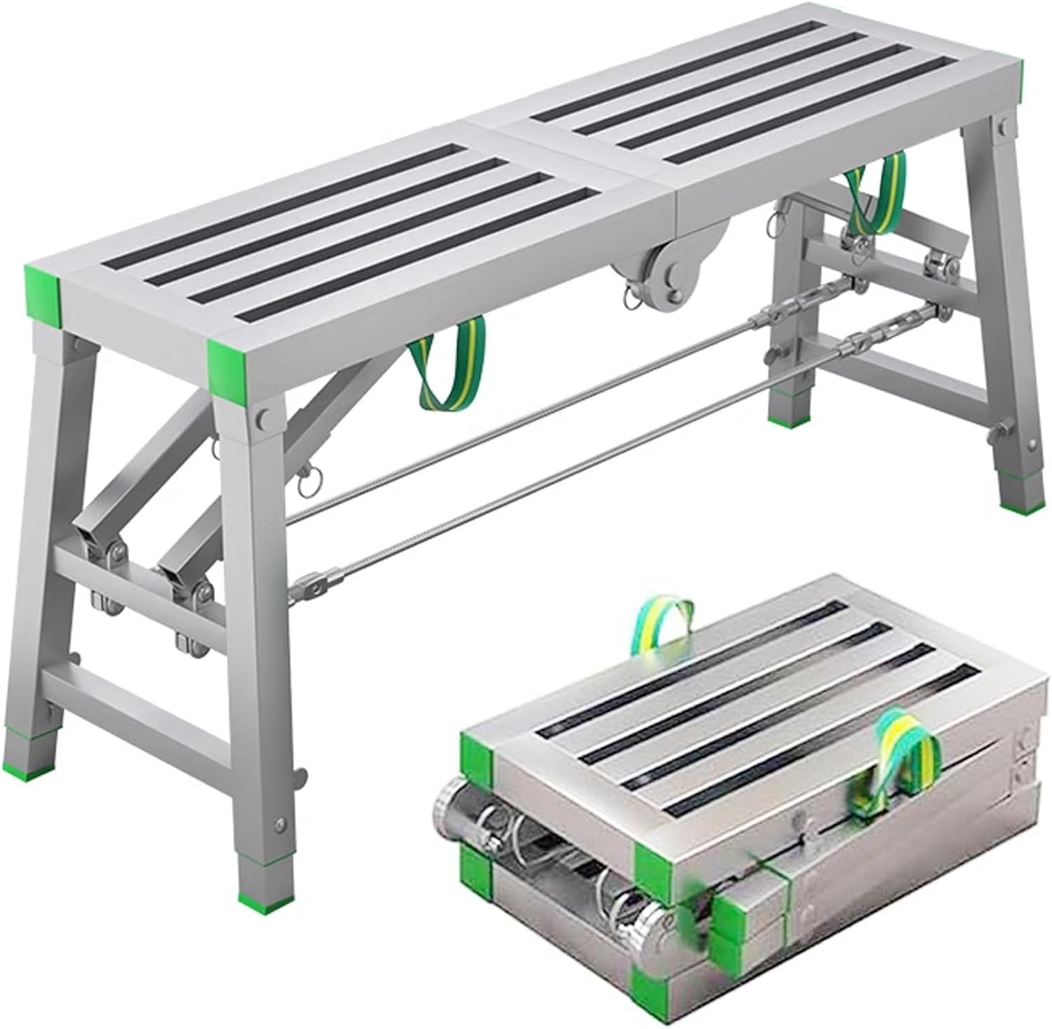 Work Platform Scaffolding Equipment, Portable Folding Scaffolding Platform Work Bench, Scaffold Tower Ladder Stool with Adjustable Height, Galvanized Steel, 882 Lbs Max Load