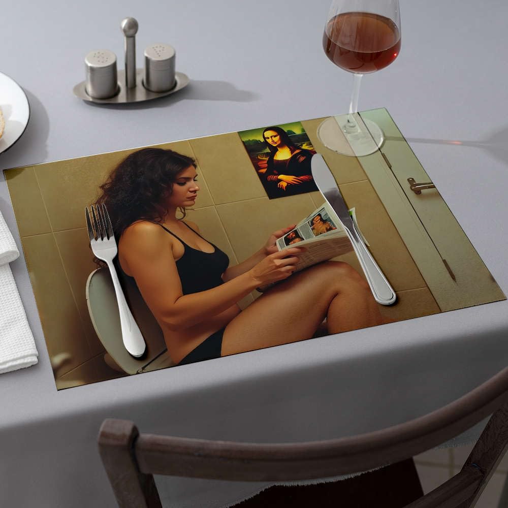 Set de table lavable lot de 6 anti-tache motif Mona Lisa pour cuisine