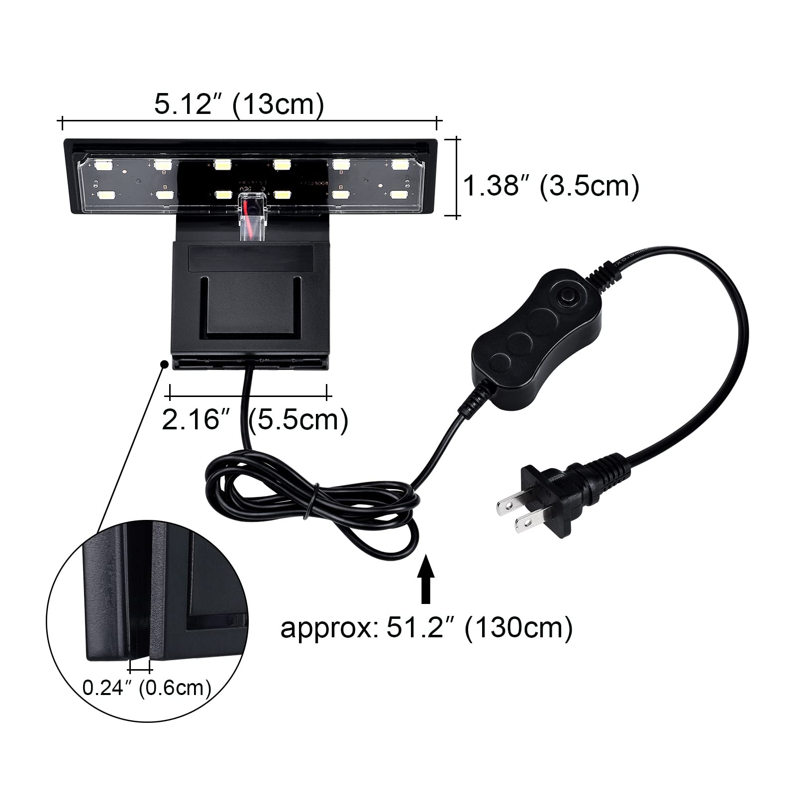 WEAVERBIRD Aquarium Light Fish Tank LED Light 6W 12 LED Planted Clip Lamp for 8-15Inch 6mm Thick Fish Tanks