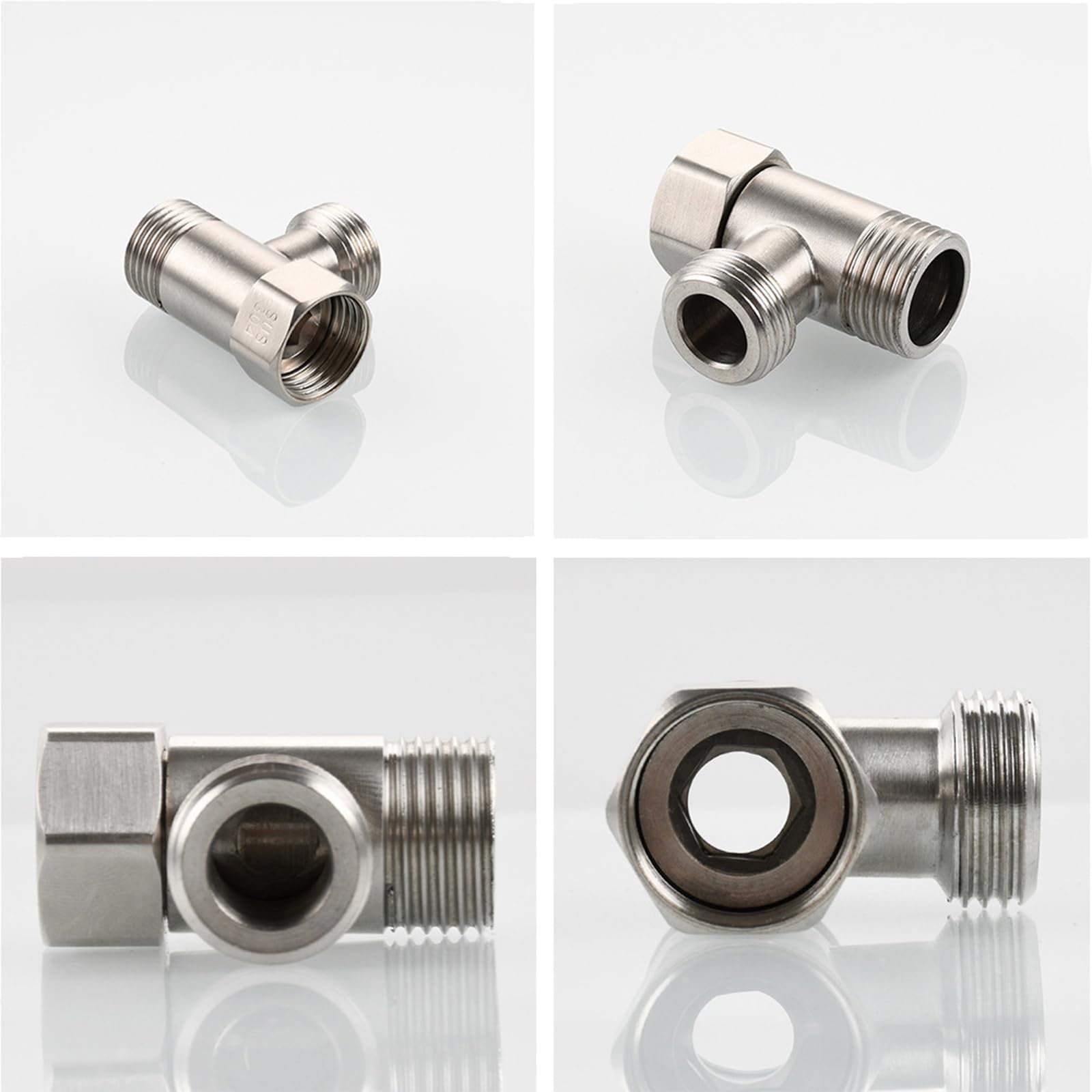 KASESSS 2 PCS 3 Way T Shape Adapter, Shower Diverter Valve G1/2", 3/8", Anti-Rust Diverter Valve Brass T Adapter - Image 3