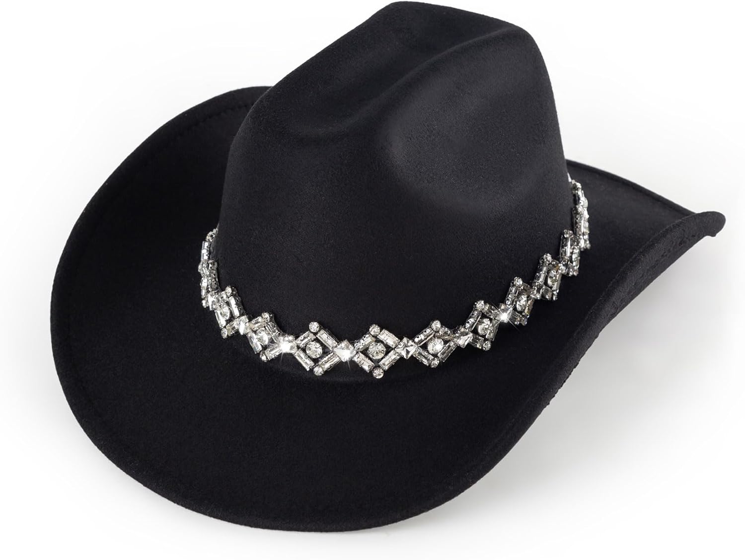 Western Women Cowboy Hat Rhinestones Wide Brim Cowgirl Hat for Disco Music Party