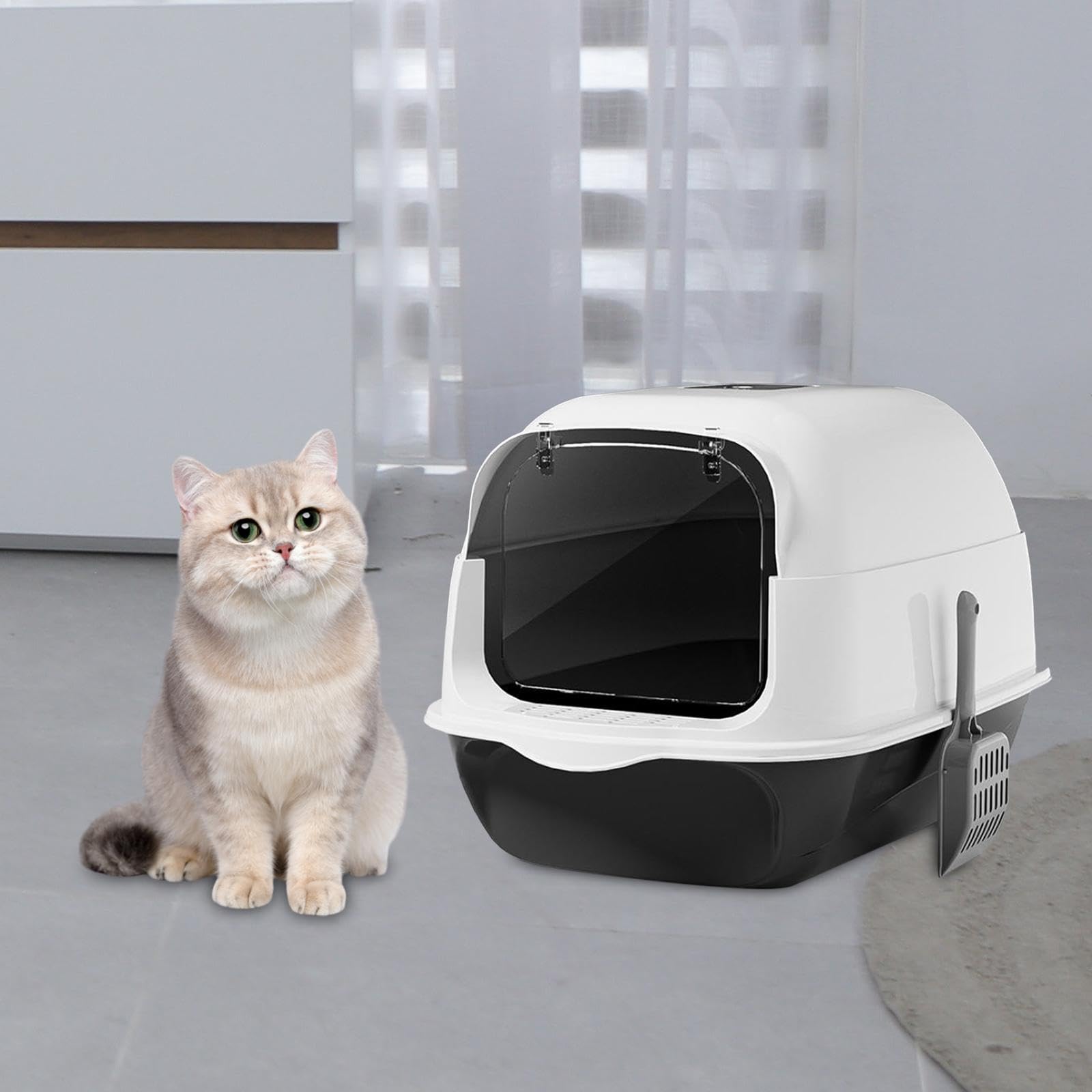 Katzenklo Vollständig Geschlossene Katzentoilette mit Deckel Katzenstreu Schale Haube Leichtes Pp-Material Abnehmbar für Katzenbesitzer Wohnung, Schwarz
