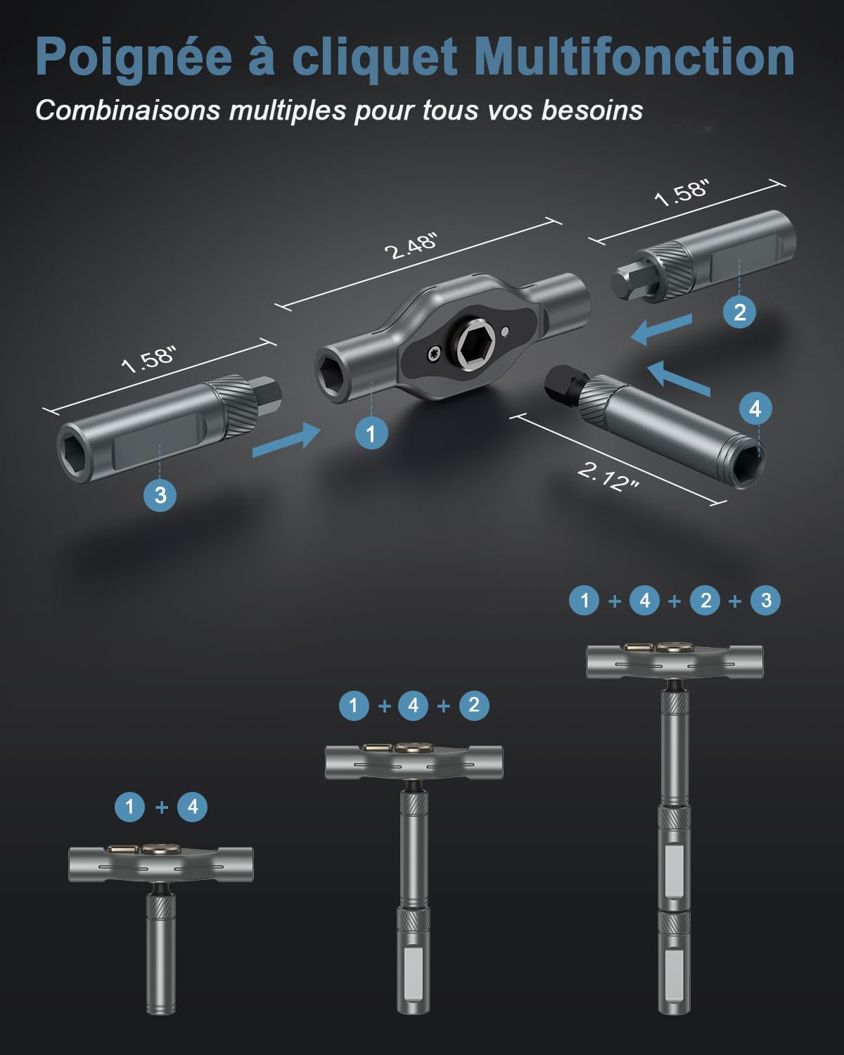 Kit De Tournevis Magnétique 42 En 1 Avec Cliquet - Poignée Amovible, Multi-embouts, Portable Pour Bricolage
