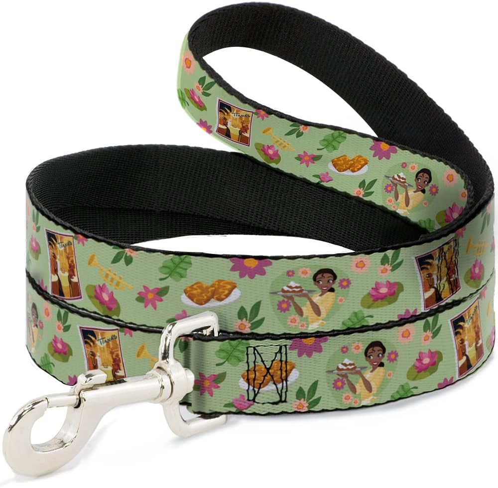 Disney Pet Leash, Dog Leash, The Princess and The Frog Tianas Place Collage Greens Pinks, 6 Feet Long 1.5 Inch Wide