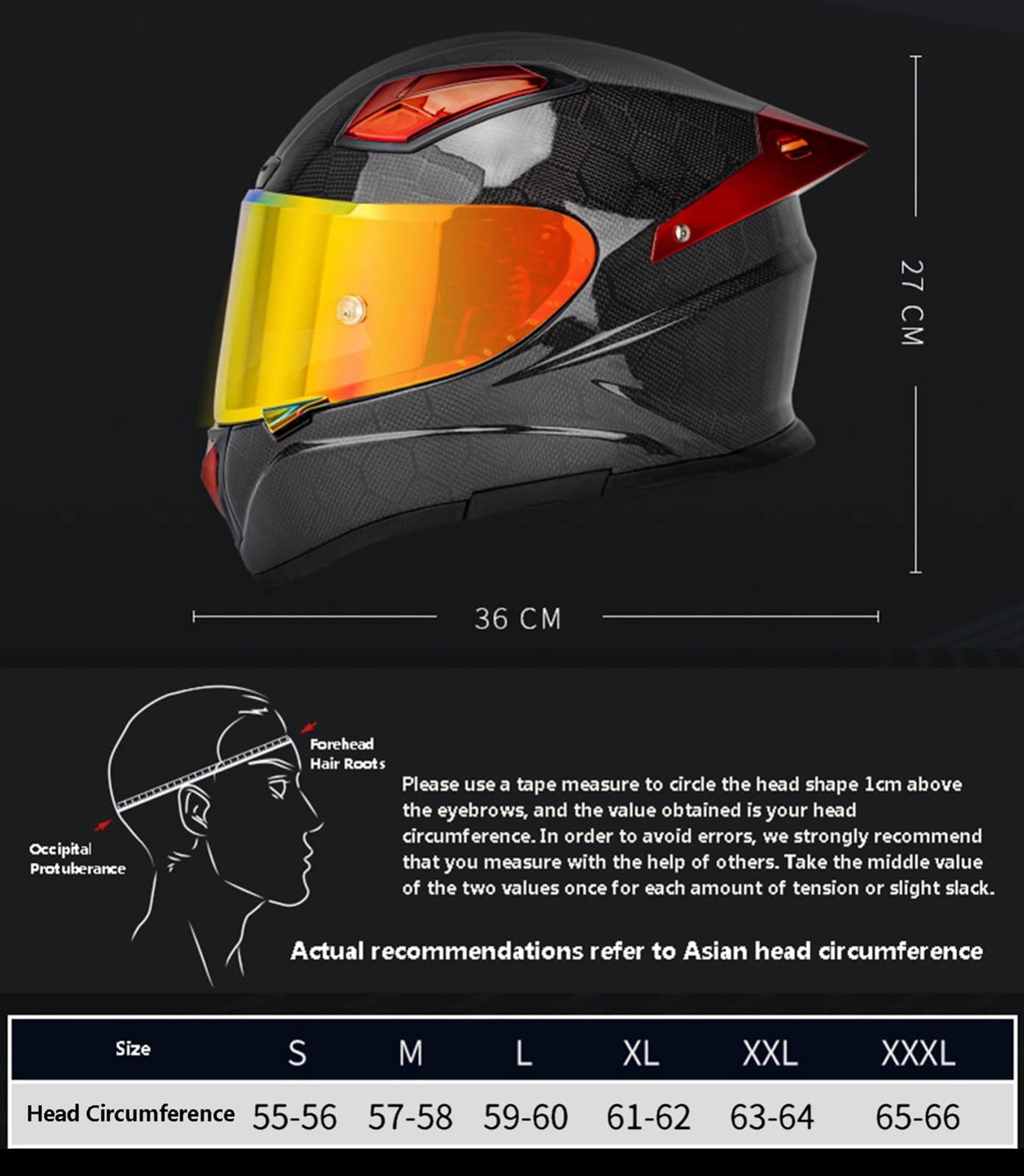Casco Moto Fibra de Carbono Casco Moto Integral con Visera Tintada Homologado ECE DOT Casco de Moto Scooter Casco Moto de Carretera para Mujer Hombre Adultos B,L=59-60CM