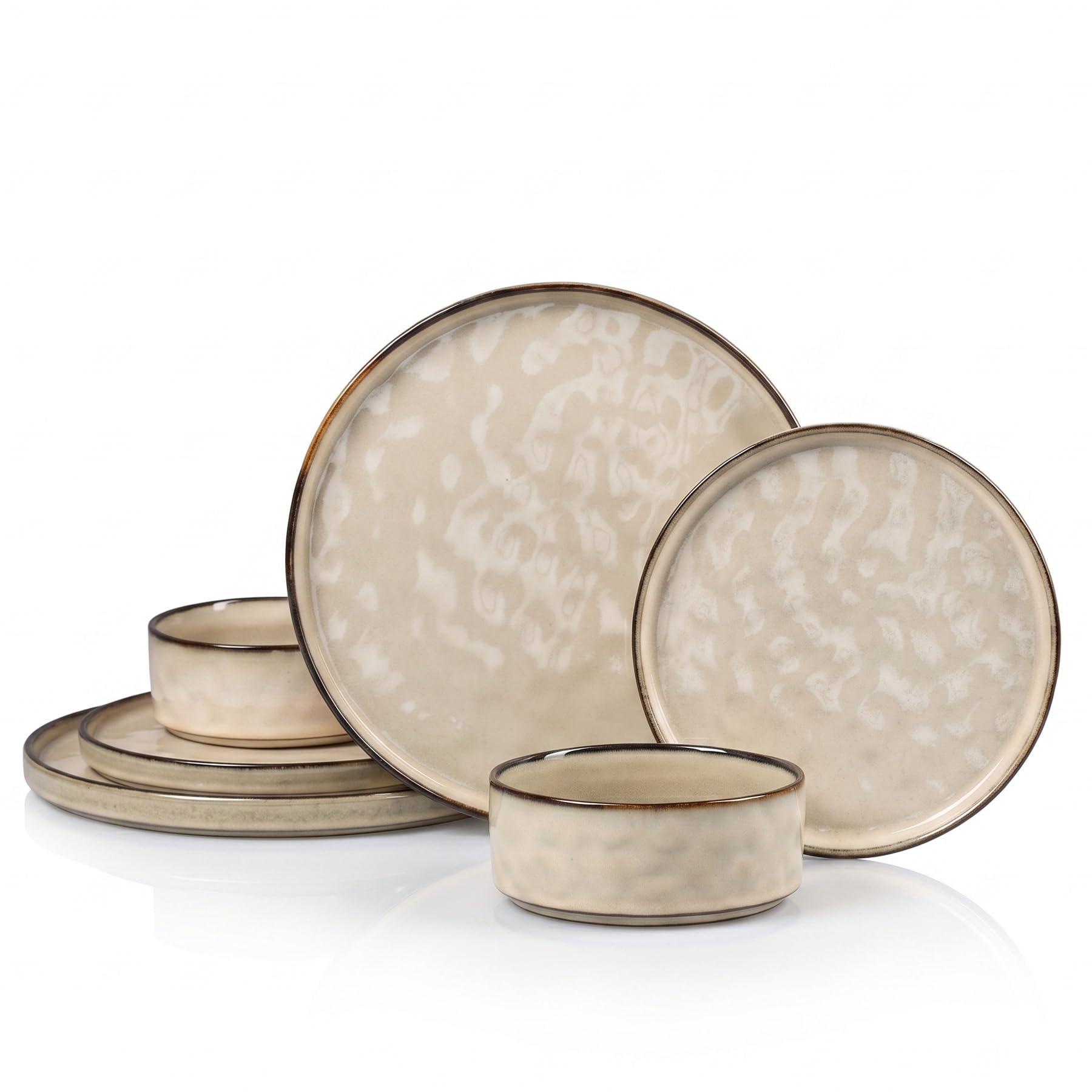 HaWare 6 Piece Dinner Set, Stoneware Plates and Bowls, Sandy Beige