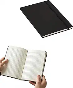 Caderneta de Anotações Grande Preto 14x21cm 80 Folhas Com Pauta Capa Emborrachada Caderno A5 Tipo Moleskine Bloco de notas Pautadas