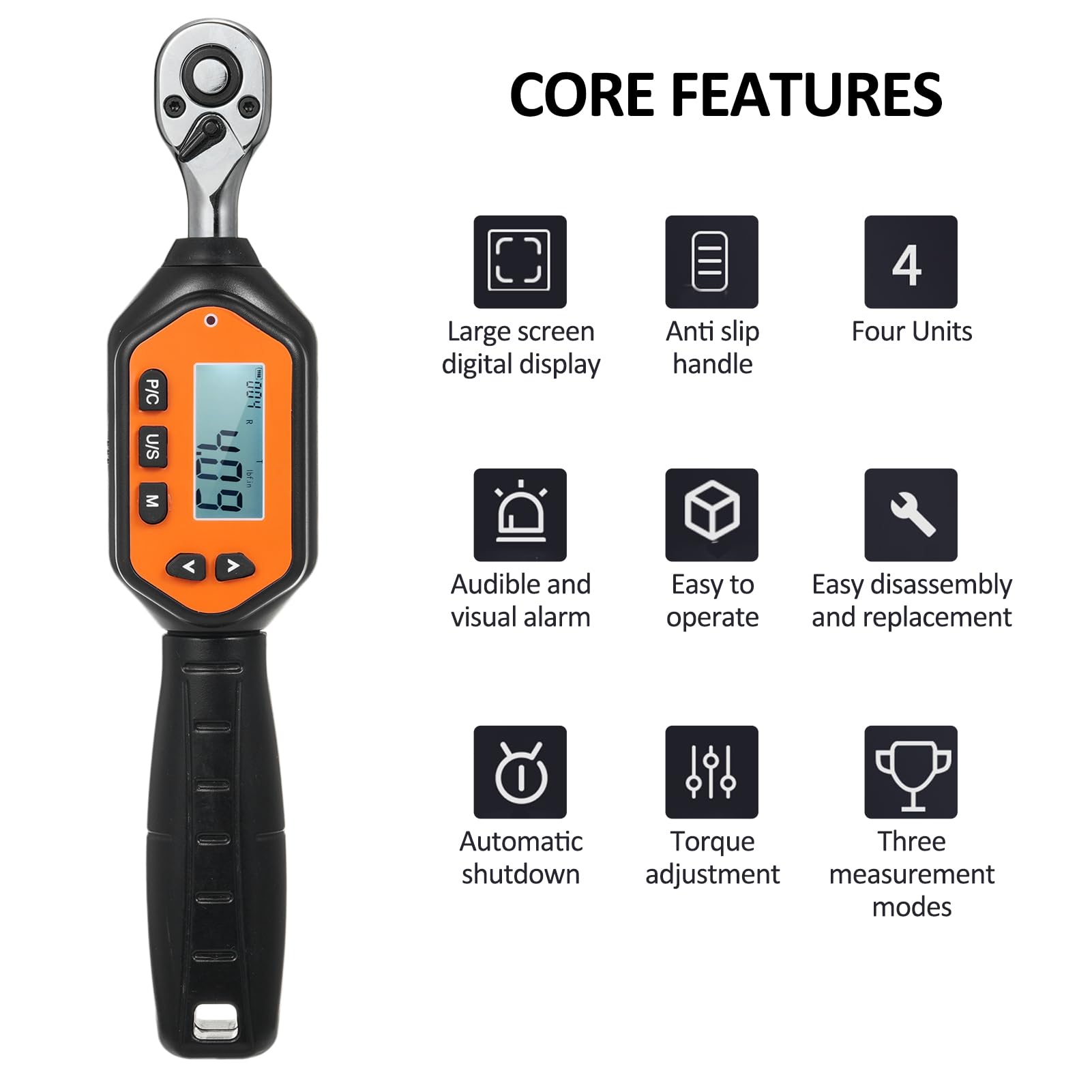 EWM-R-30 Llave dinamométrica digital de 1/4 pulgadas, llave dinamométrica digital portátil de mano, pantalla grande con luz de fondo, sonido LED, alarma LED en tiempo real, modo preestablecido, 3