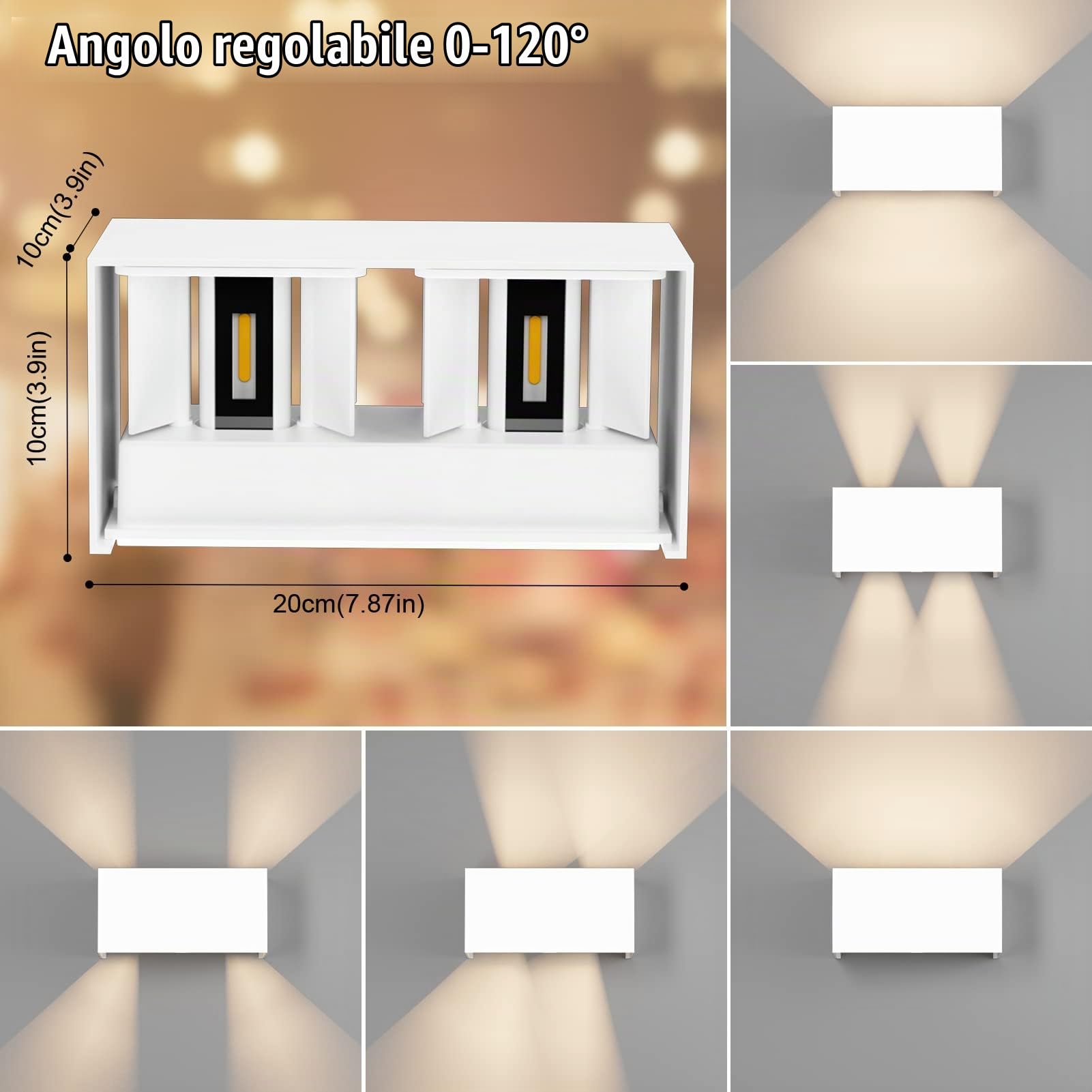 Klighten 2PCS Lampade da parete 24W Esterno/ Interno Moderno , lampada da esterno Bianco Caldo 3000K Applique da Parete, IP65 Impermeabile , Angolo del Fascio Regolabile Applique, Bianca