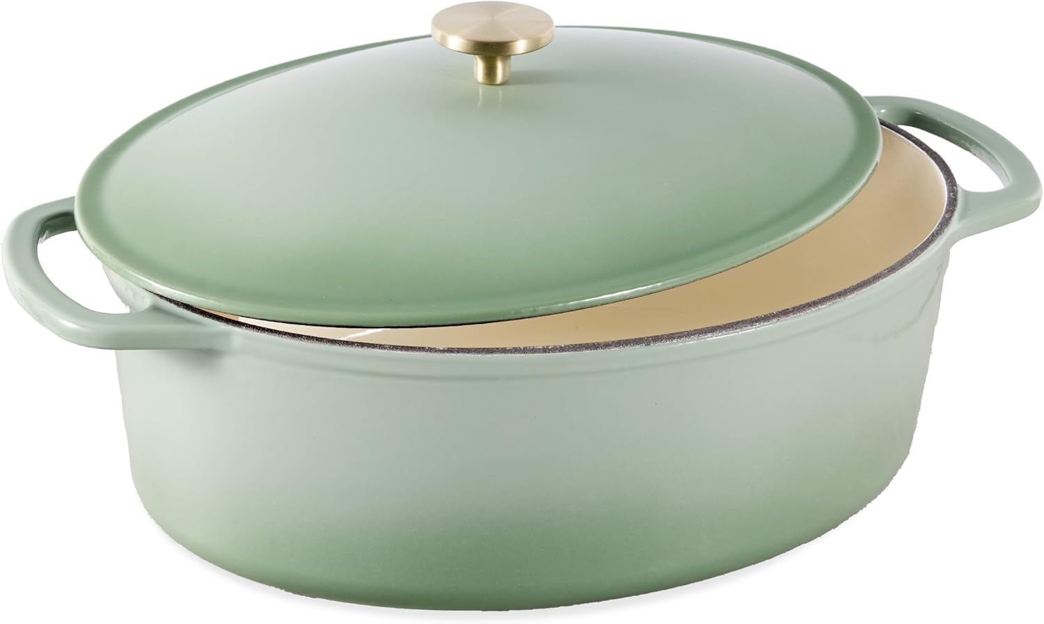 Best Choice Products Oval 7.5 Quart Enamel Cast-Iron Dutch Oven, Heavy-Duty Pre-Seasoned for Baking, Cooking w/Side Handles – Sage Green
