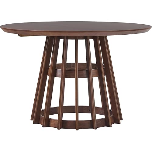 Walker Edison Modern Slatted Wood Pedestal Base Dining Table, 48 Inch, Brown