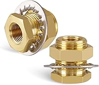 Vista 10 de KOOTNAS Paquete de 2 Accesorios de Mamparo de Latón Macizo, 1/2 NPT Cónico Hembra 1" Rosca Macho Recta Conector de Latón con Anillo Ondulado