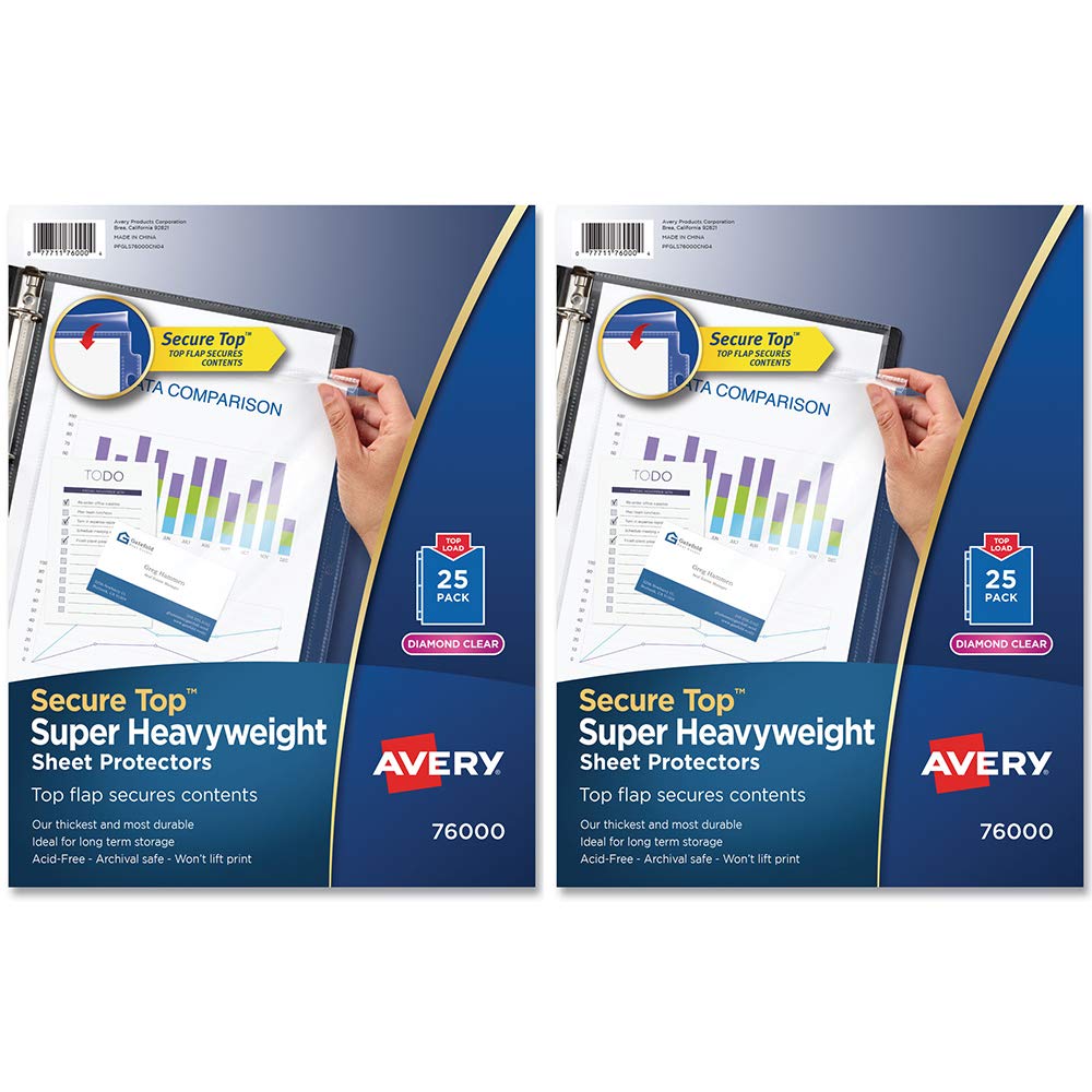 Avery : Secure Top Sheet Protectors, Heavy Gauge, Letter, Diamond Clear, 25 per Pack -:- Sold as 2 Packs of - 25 - / - Total of 50 Each