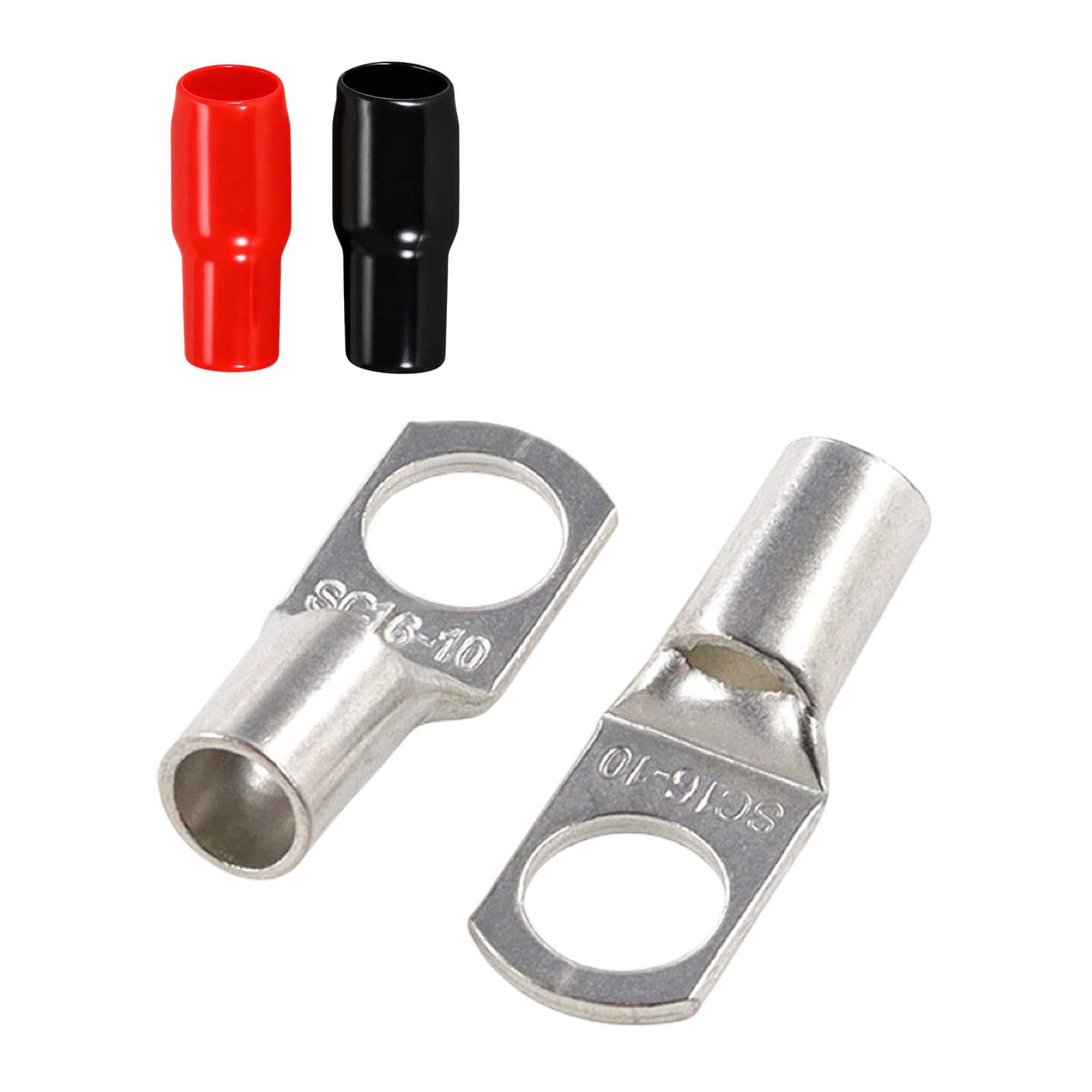 JOYELEC 23Set SC16-10 Tinned Copper 16mm² Cable Lugs M10 Battery SC Bolt Hole Ring Crimp Terminals Connectors for Electric, Auto, Boat, Car,Battery Cable Ends Lugs, with Insulating Covers