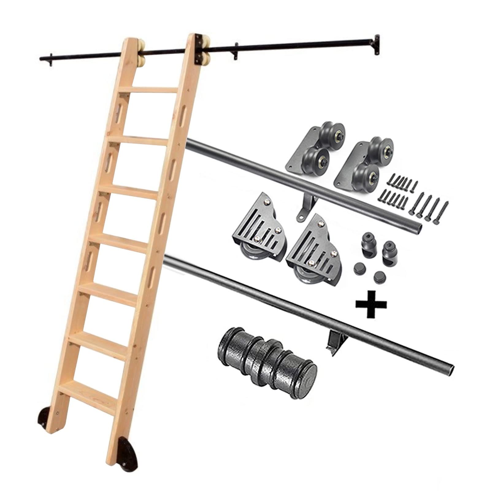 Kit de riel de escalera móvil para biblioteca, tubo redondo negro para salón y hogar