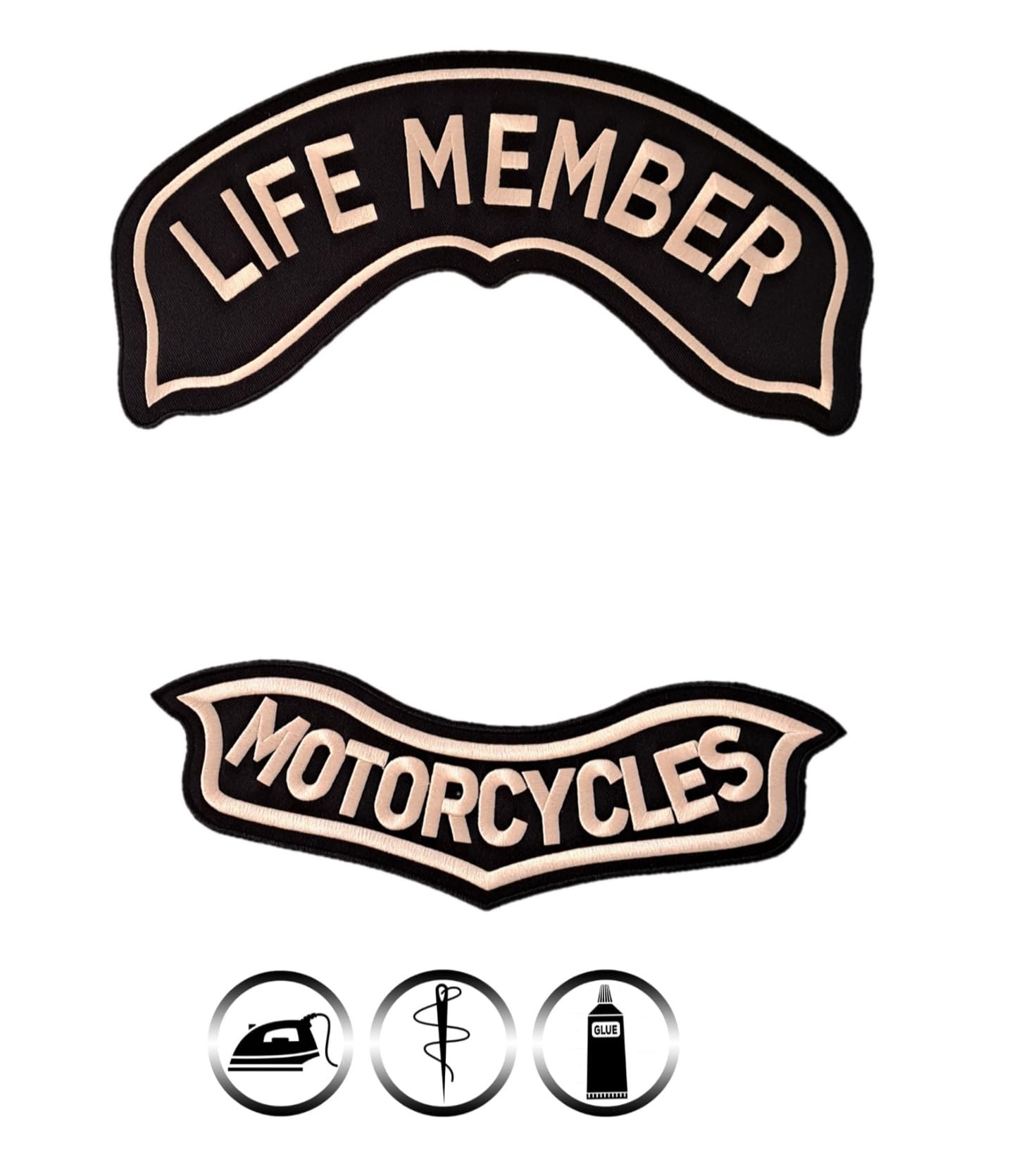 Aufnäher Rocker Grande Life Member + Adler Patch - MOTORCYCLES - für Chapter und Biker, goldfarben, aus Stoff, für Weste, Motorradfahrer.
