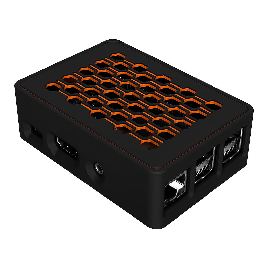 Raspberry Pi 3,Pi 3B+ Protective Case, Honeycomb Design with air Vents, Black with Orange Accent-picture-17